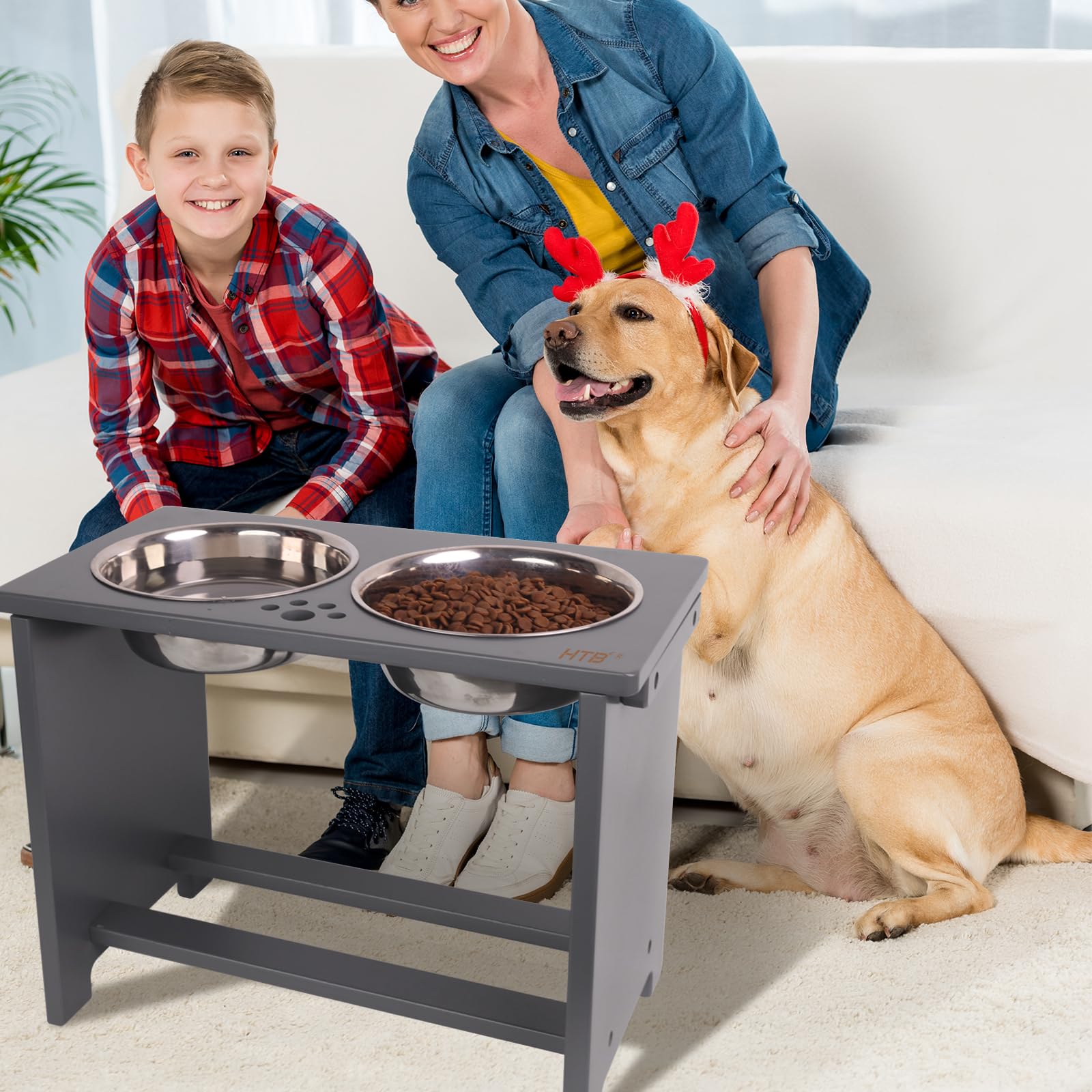 Htb Elevated Dog Bowls,Raised Dog Bowl Stand With 2 Stainless Steel Bowls,Elevated Raised Dogbowls For Large Medium Small Sized