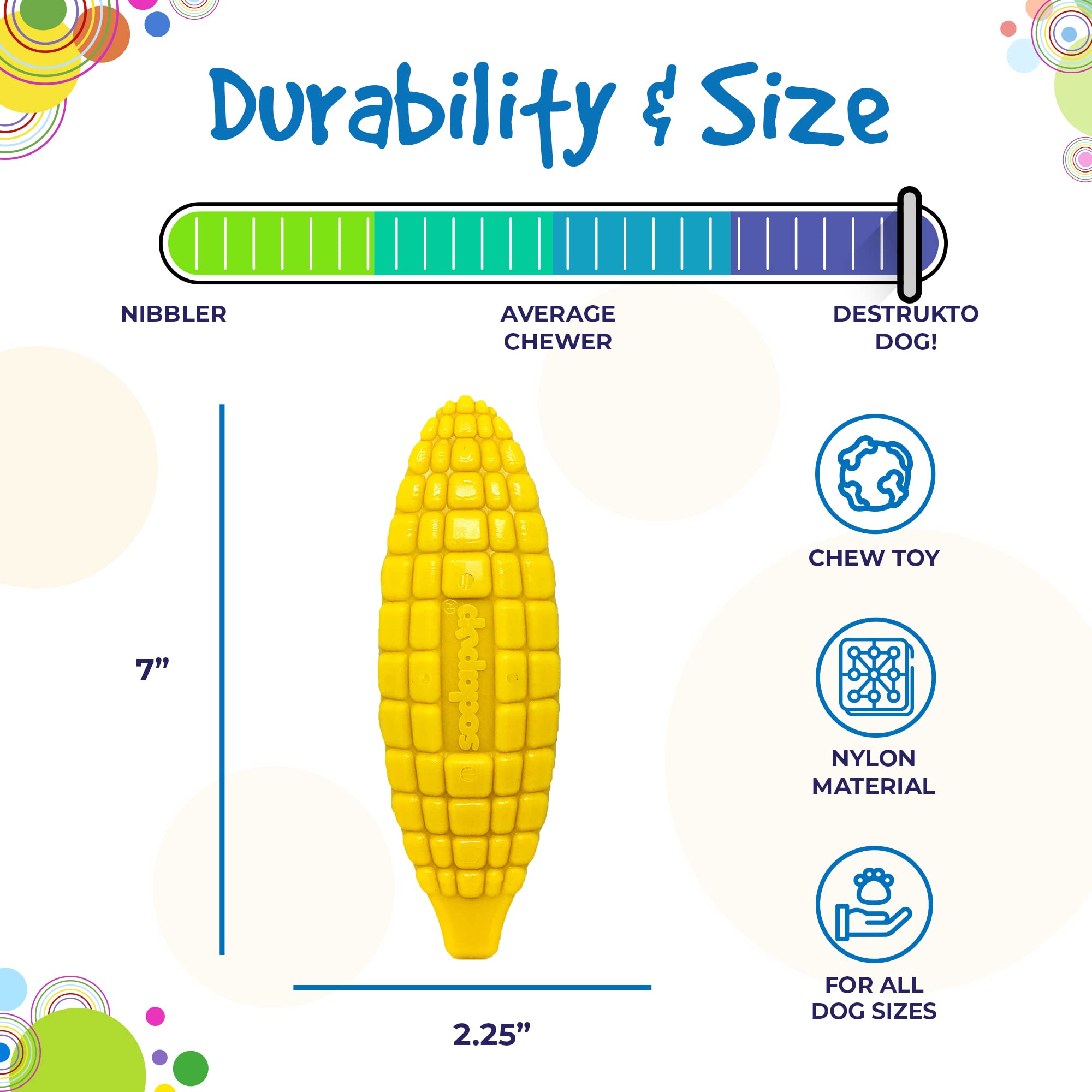 SodaPup Corn on The Cob - Durable Dog Chew Toy Made in USA from Non-Toxic, Pet Safe, Food Safe Nylon Material for Mental Stimula