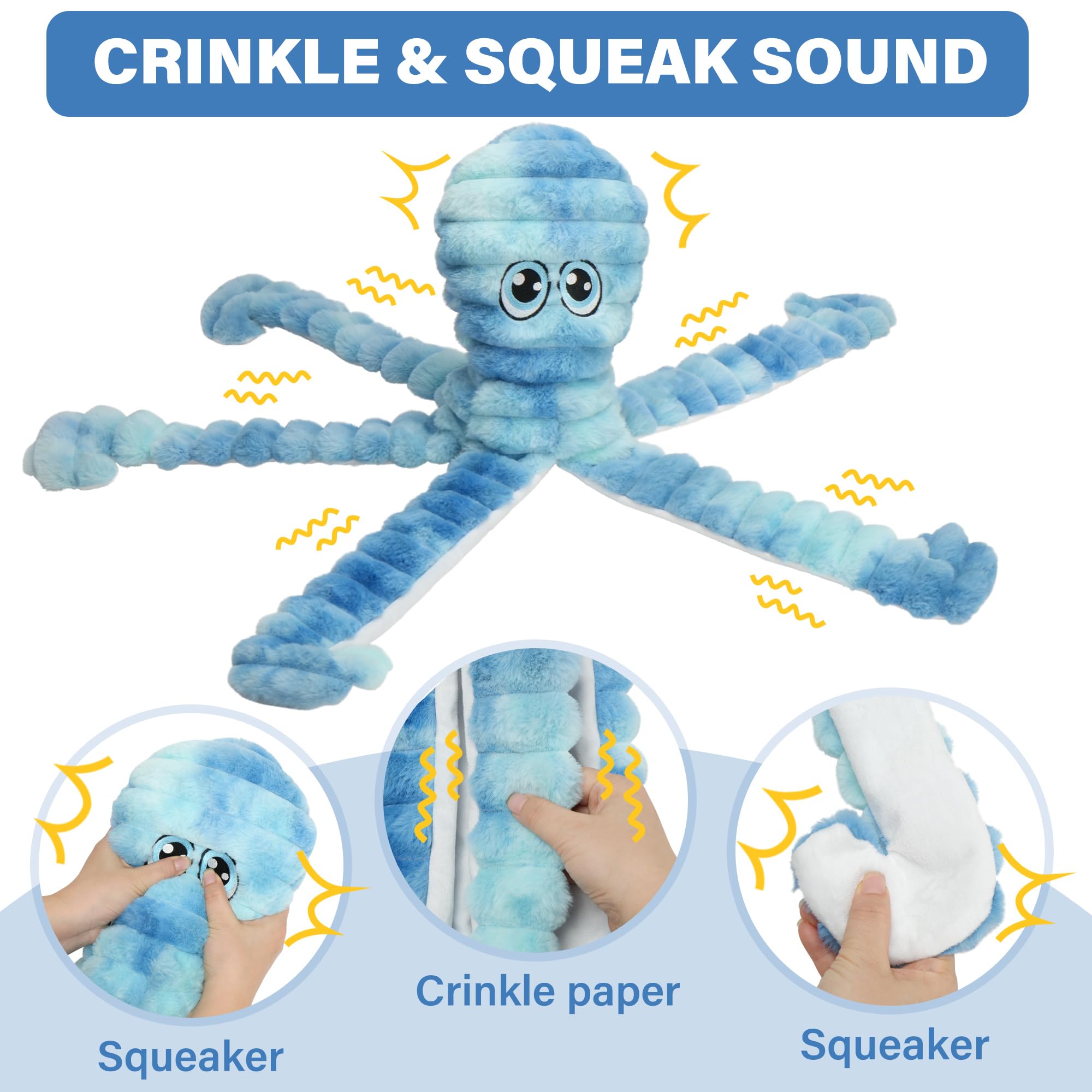 Prime Pets Octopus Dog Toys For Large Dogs, 27 Extra Large Crinkle Squeaky Dog Toys For Small Medium Large Dogs, Tug Of War Pet