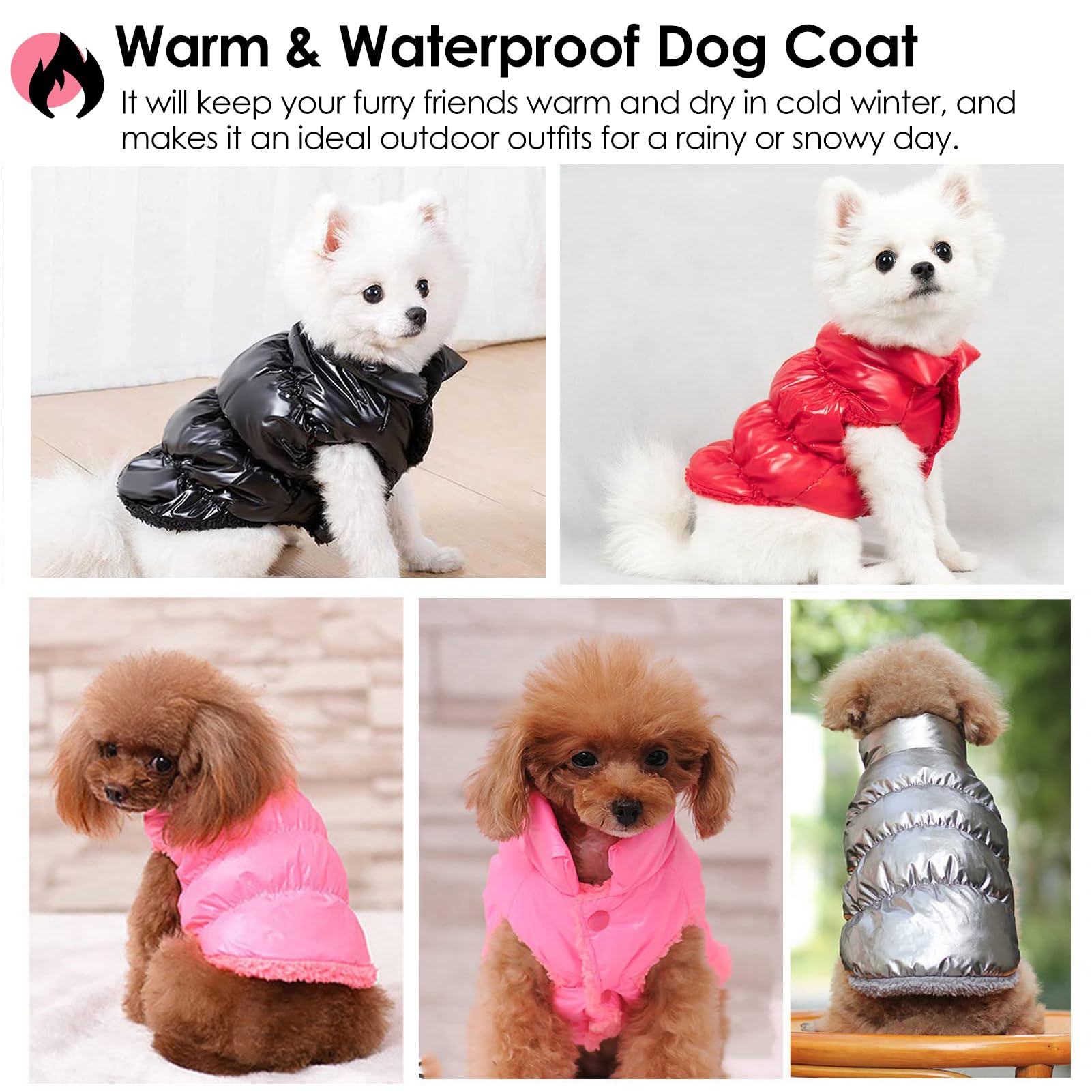 AOFITEE Waterproof Coat, Winter Jacket for Small Dogs, Fleece Snowsuit, Warm Puffer Jacket, Cozy Pet Winter Vest, Cold Weather C