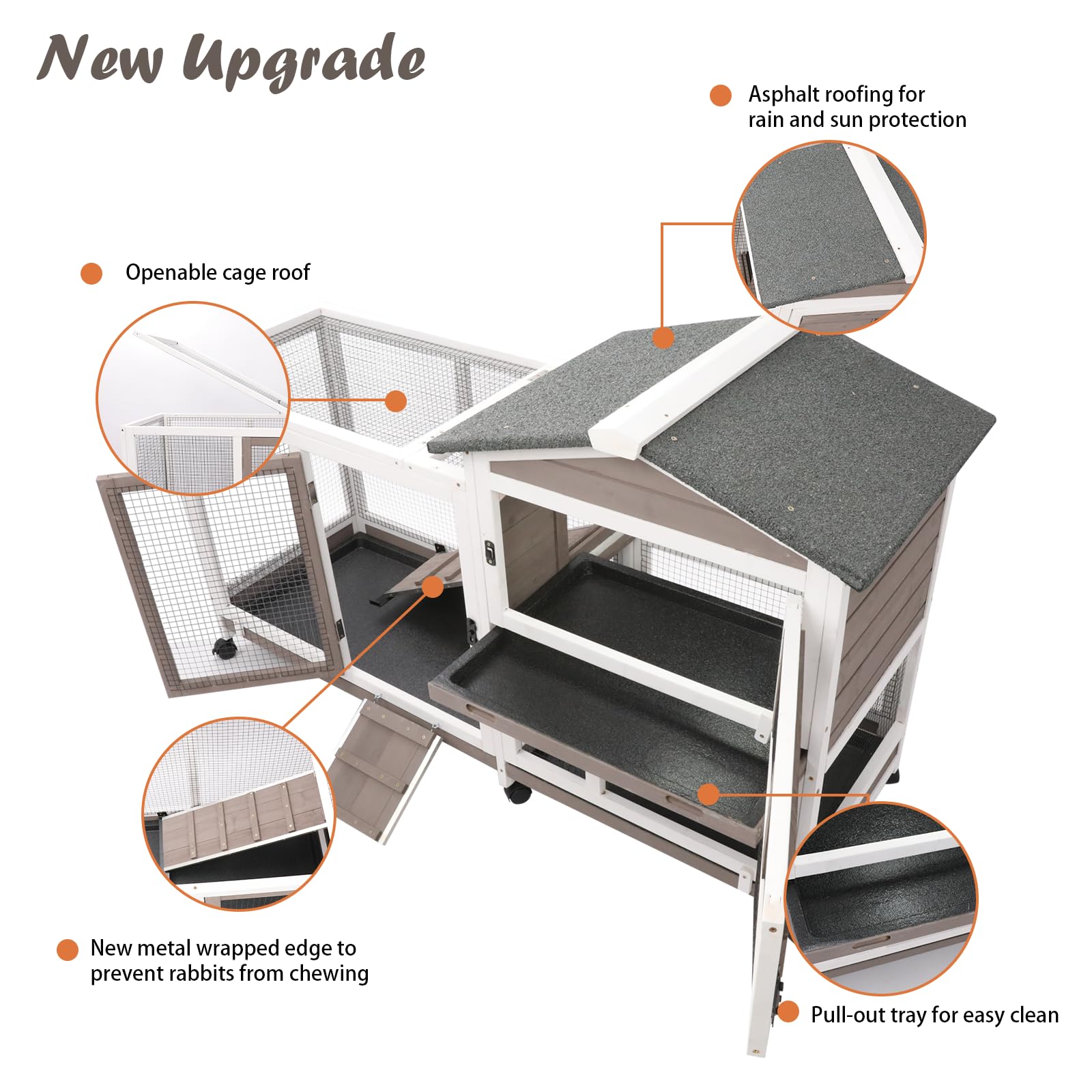 Gowoodhut Rabbit Hutch Indoor Outdoor 2 Story Bunny Cage With 3 No Leak Trays,55.31'' L Guinea Pig Cages Rabbit Cage With 6 Whee