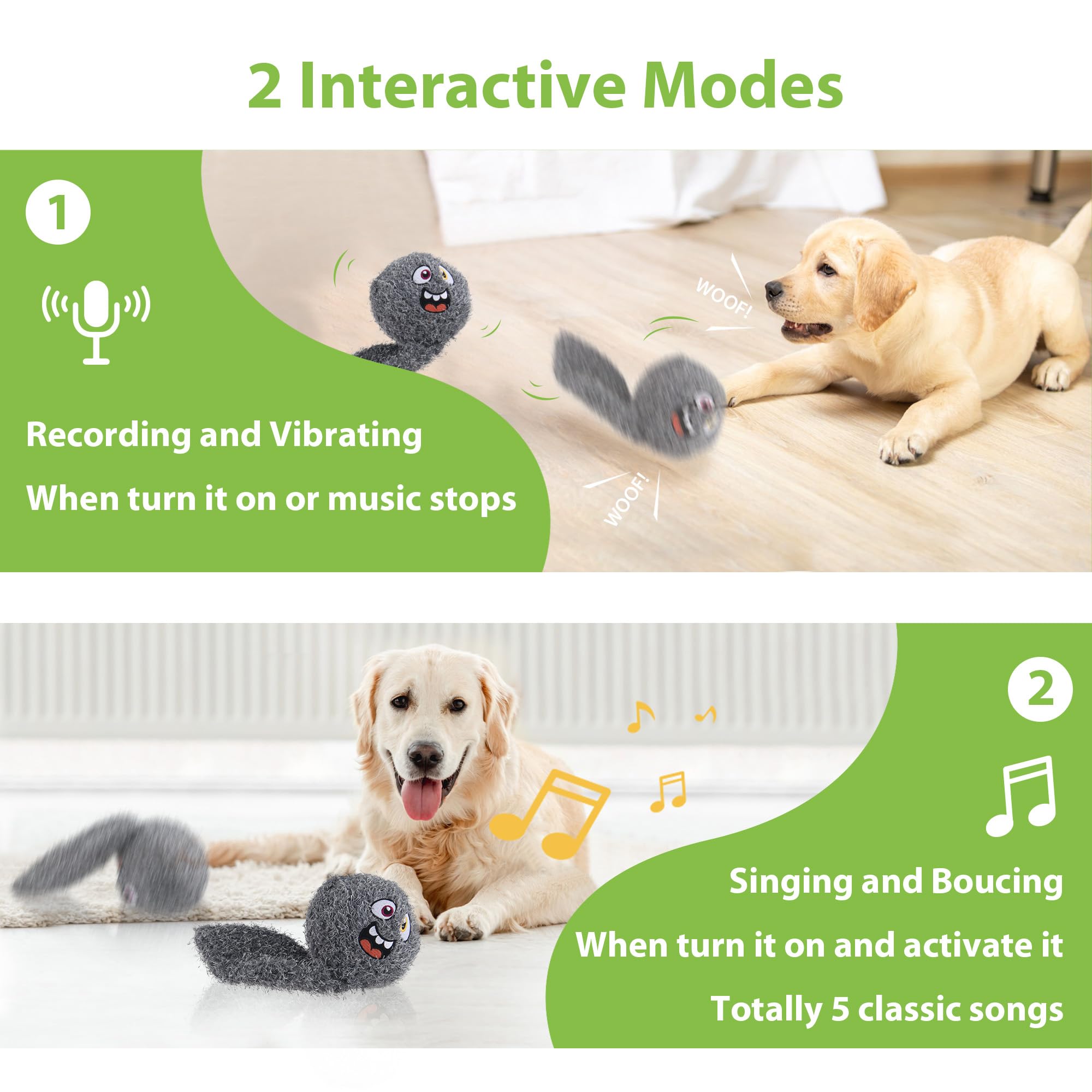 PETGEEK Interactive Squeaky Dog Toy, Automatic Moving Vibrating Dog Balls with Plush Cover, Rechargeable Perro Juguetes with Rec