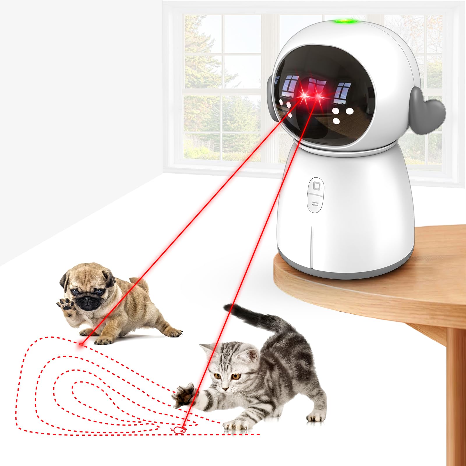 Kachewlulu Double Laser Interactive Cat Toy-Freely Switching Dual Motion Trajectory Activated Rechargeable Automatic Cat Laser T