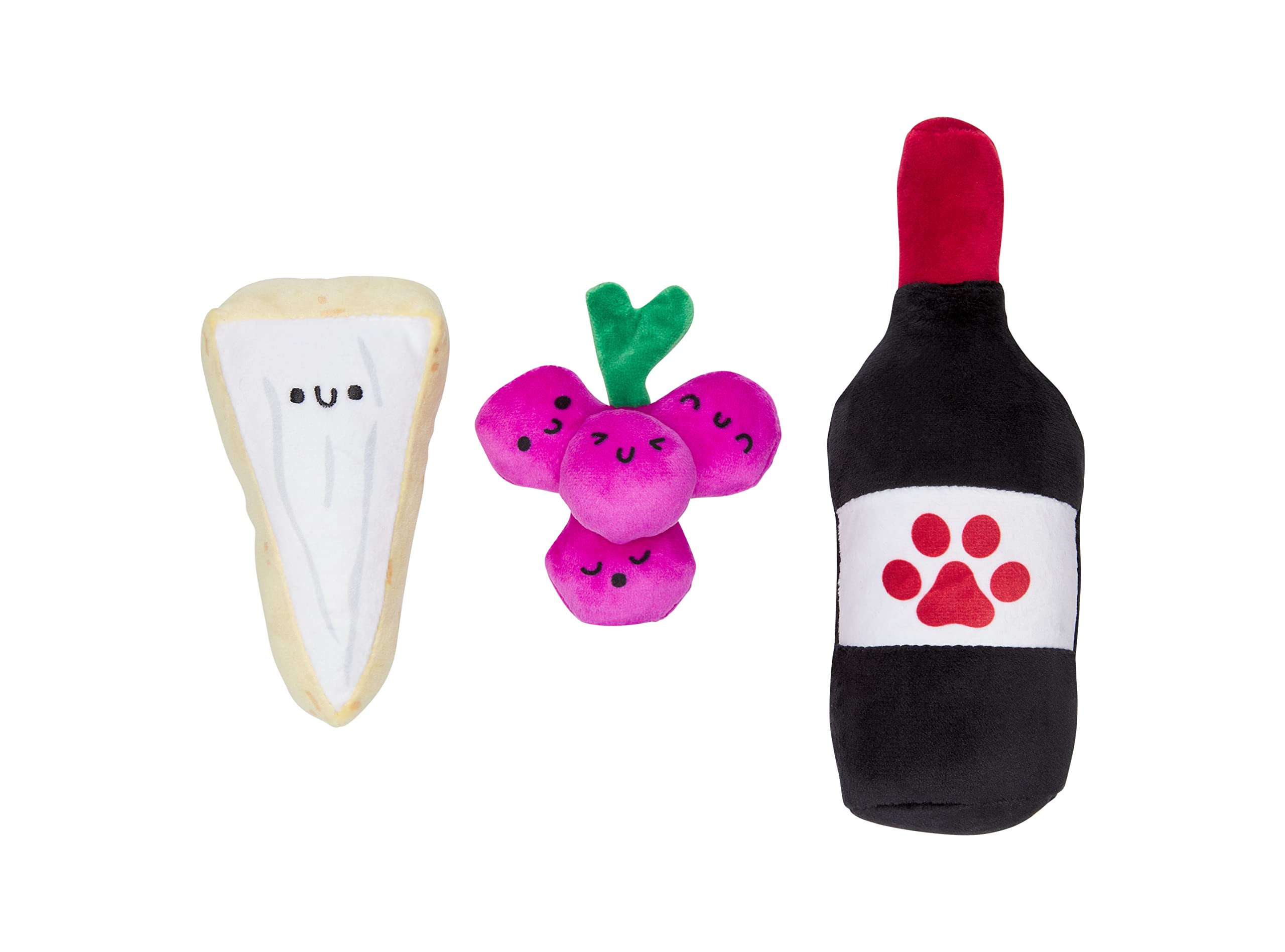 Pearhead Pawrcuterie Board Dog Toys, Set of 3, Wine Cheese & Grape Dog Toys, Charcuterie Board Toy Set for Pets, Must Have Plush