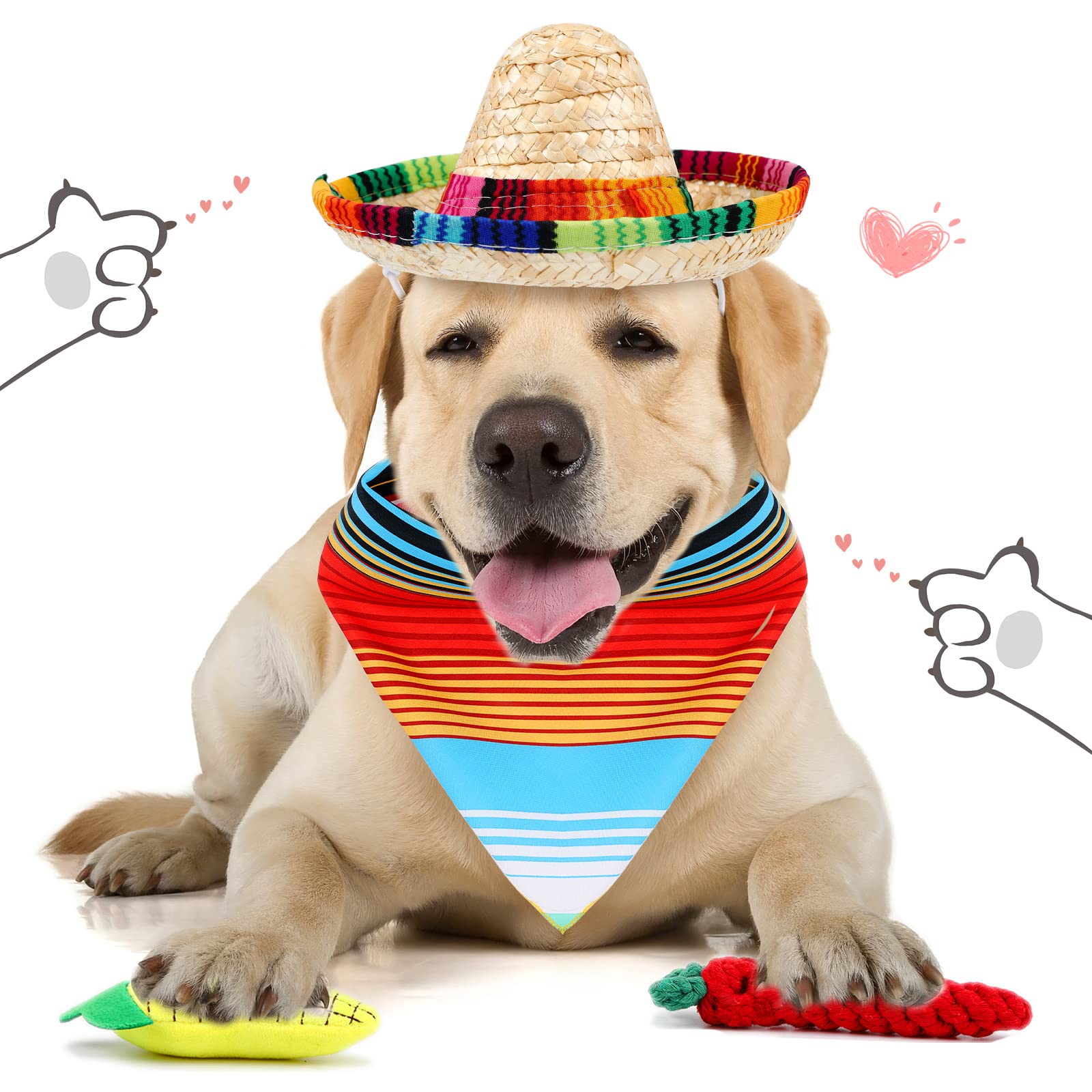 Mexican Dog Costume Accessories Cinco De Mayo Fiesta Dog Bandana Mexican Pet Scarf With Dog Straw Hat Pepper Shape Dog Teething