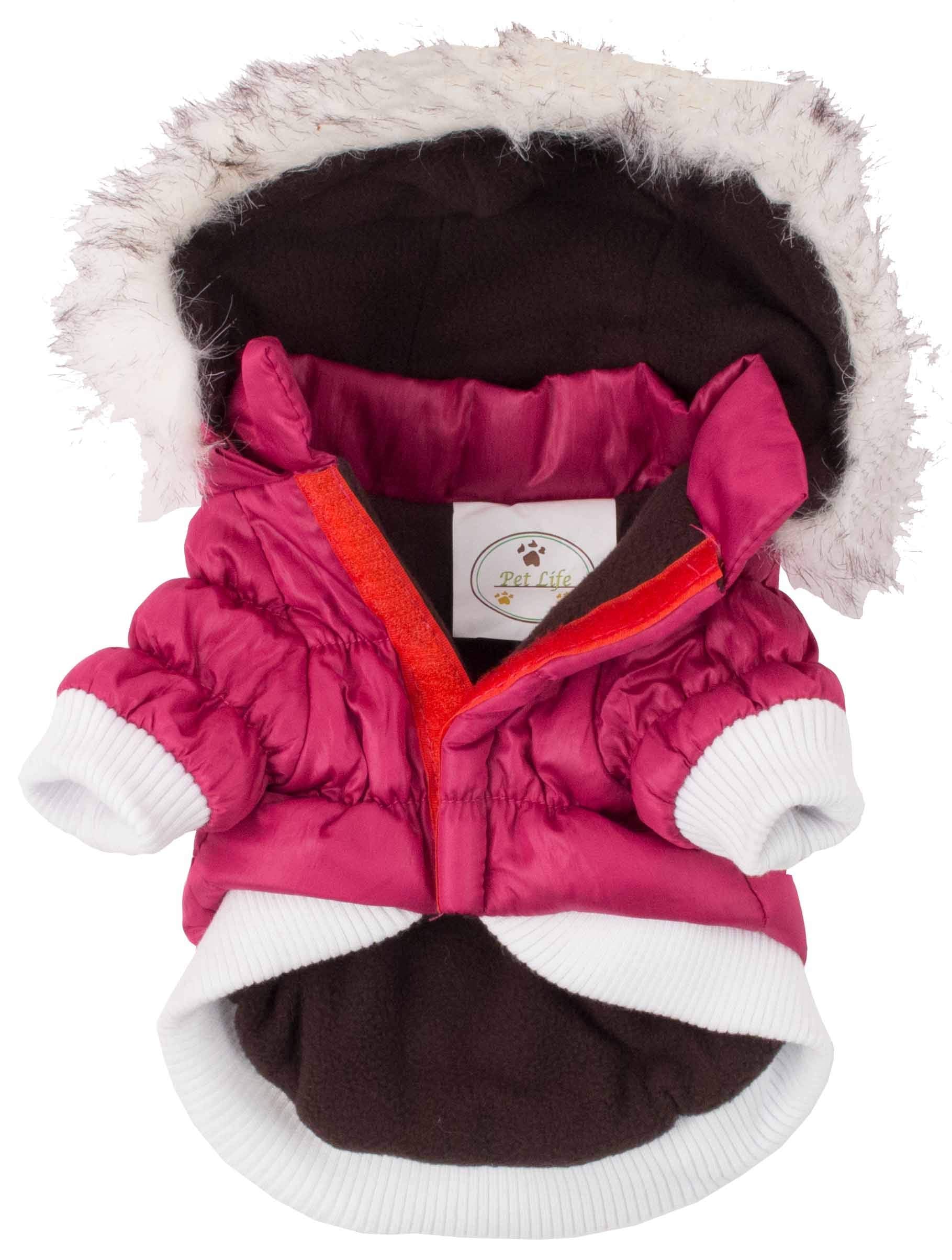 Pet Life Fashion Parka with Removable Hood - Pink Metallic - Medium