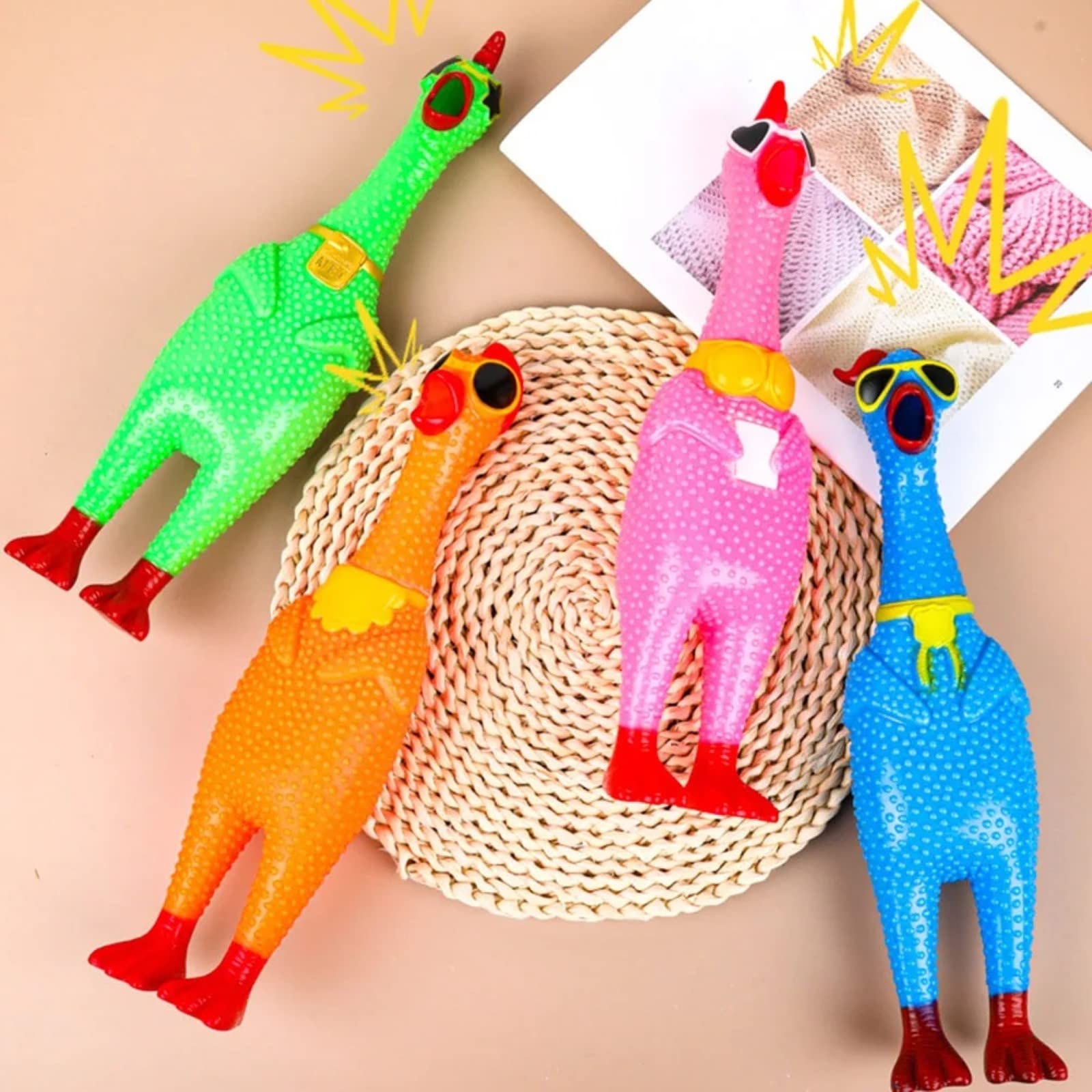 Luozzy Rubber Chicken Toy Chicken Flying Screaming Chicken Toy Novelty Squeaky Toy For Dogs (Random Color And Pattern)