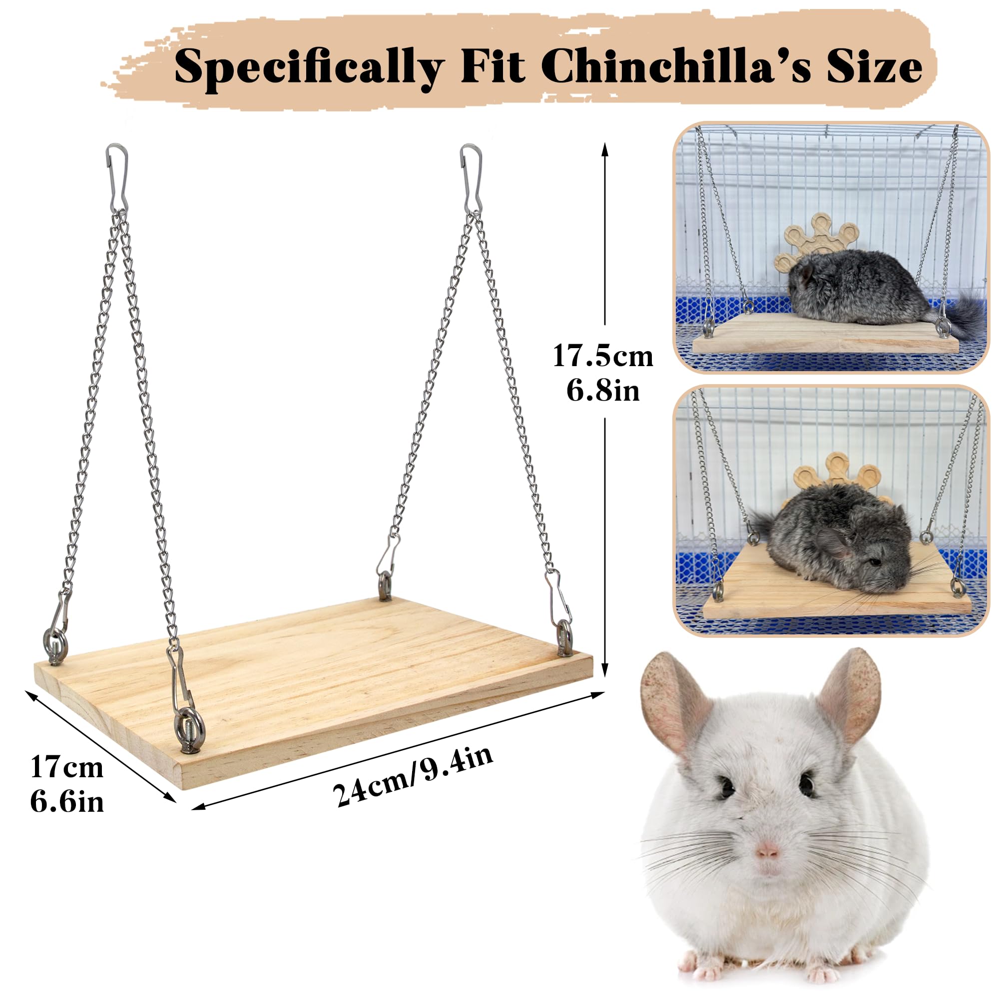 Jevnd Chinchilla Swing Toys Hanging Cage Accessories, Enriched Life Kiln Dried Pine Chinchilla Ledges and Safe Jumping Platforms