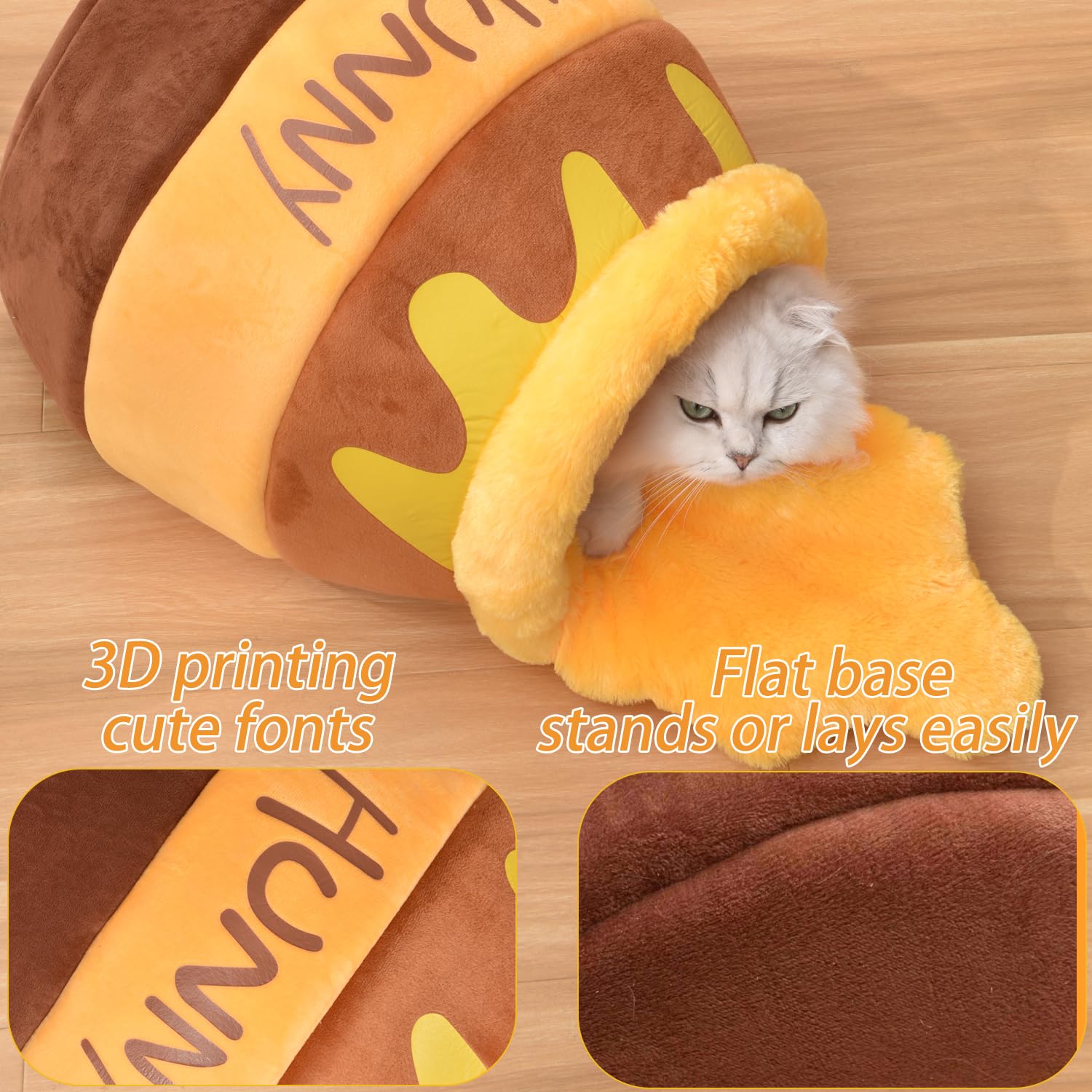Honey Pot Cat Cave Bed, Soft and Thick Rebound Sponge Pet Nest with Removable & Washable Cushion, Cute Cartoon Design for Small