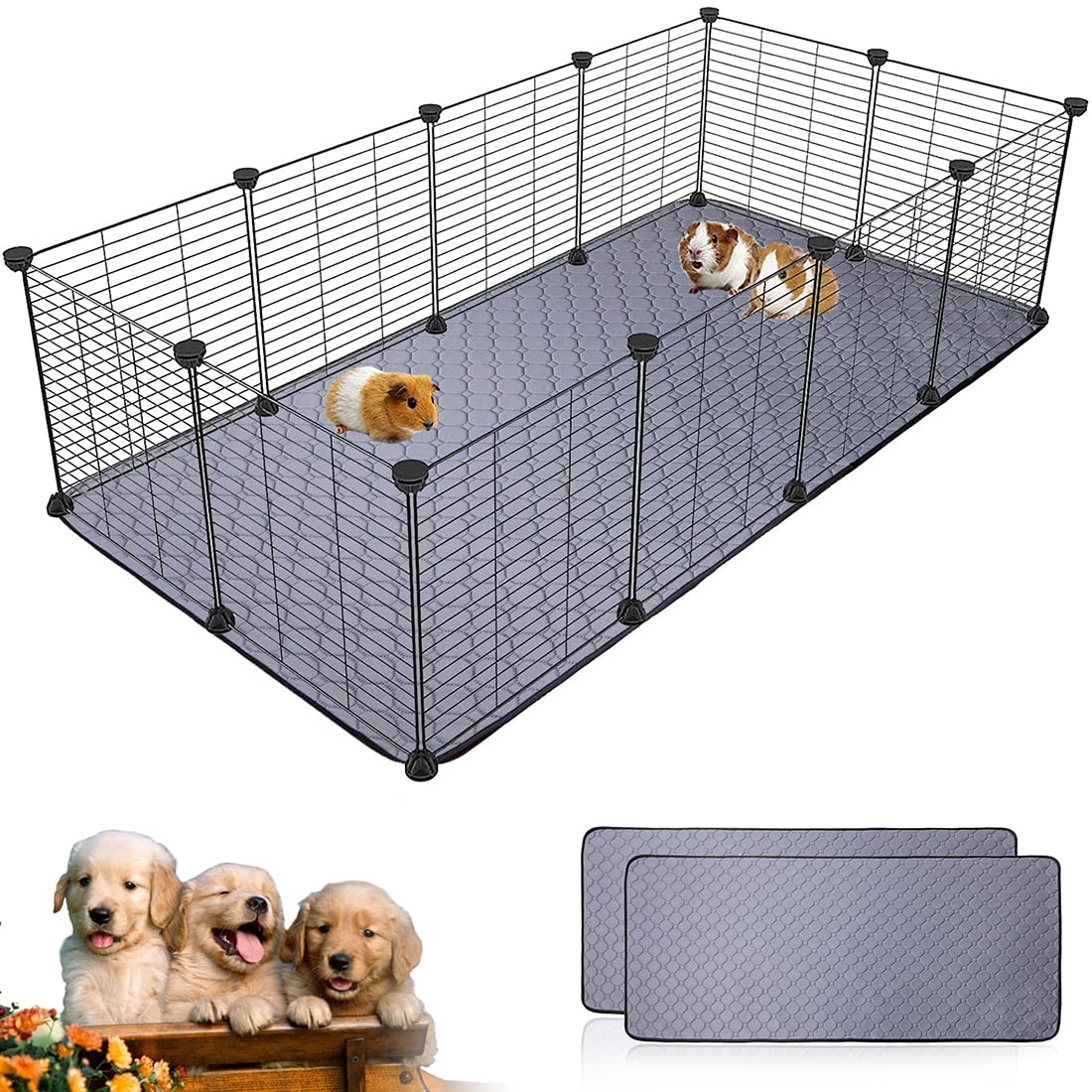 LWYMX 2Pack Guinea Pig Cage Liners 24x48 Washable Fleece Pee Pads, Non-Slip, Super Absorbent Bedding for Small Animals
