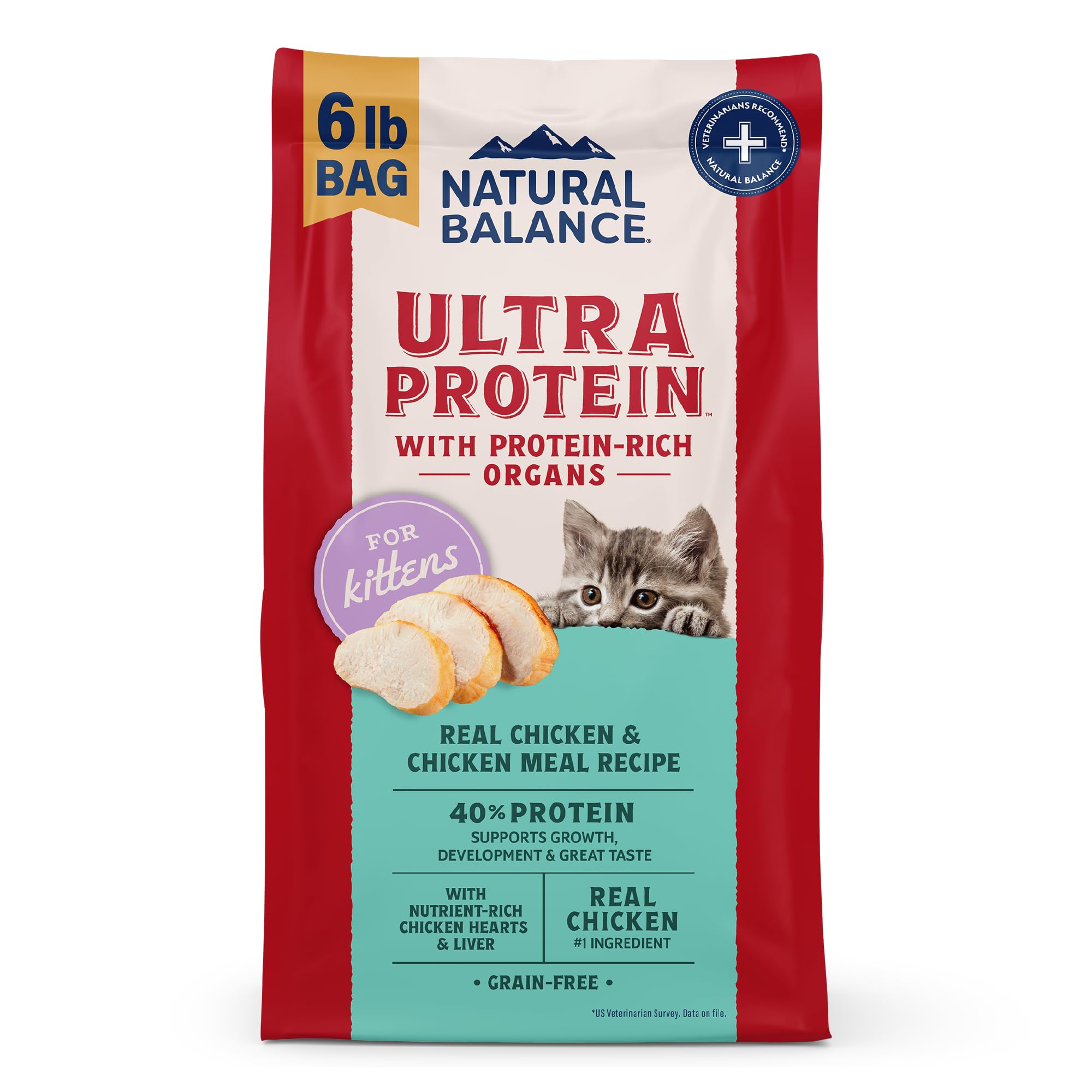 Natural Balance Ultra Protein Kitten Dry Cat Food, Real Chicken & Chicken Meal Recipe with Protein-Rich Organs - 6 lbs.