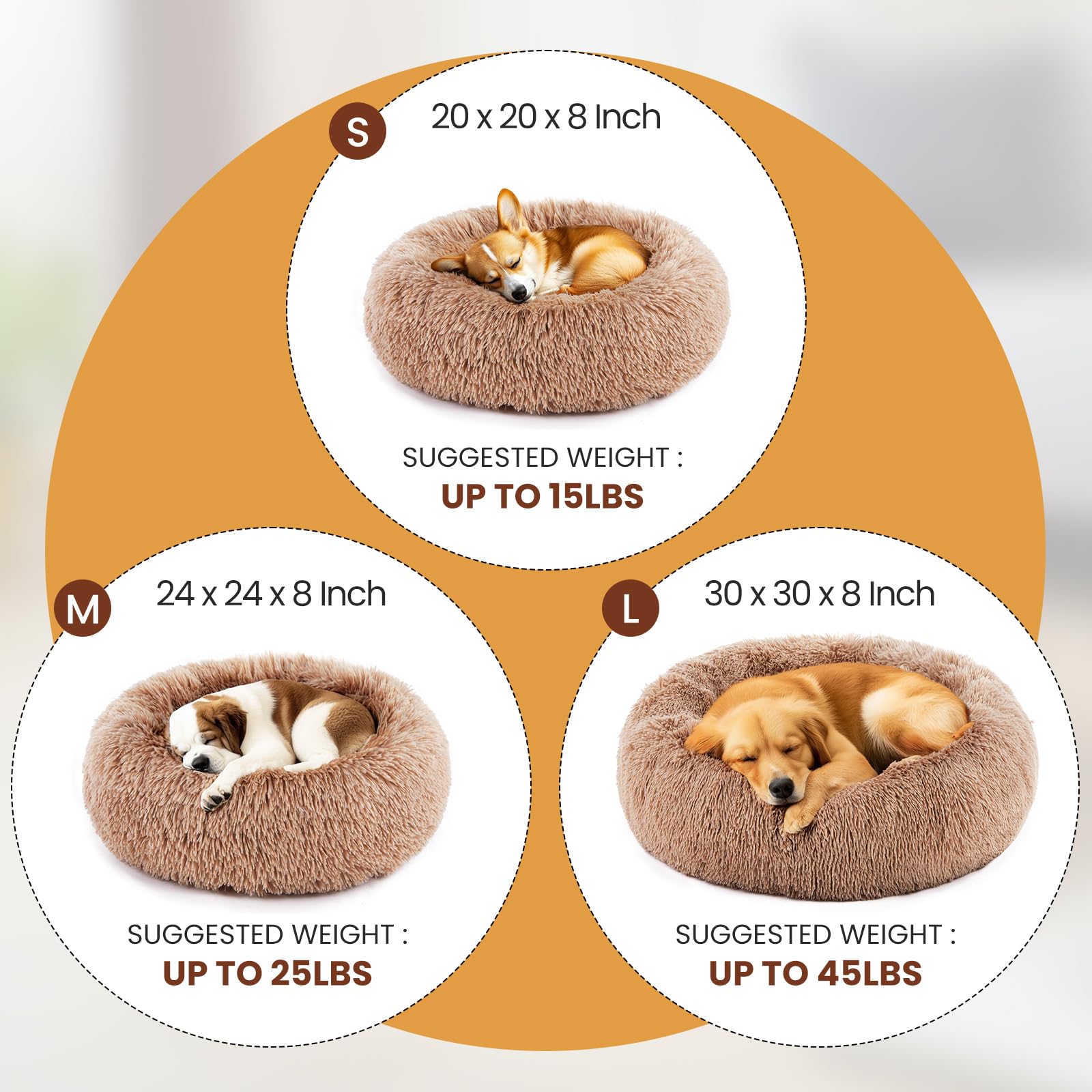Dumos Calming Donut Cat & Dog Bed For Medium Dogs, Machine Washable Cuddle Warming Cozy Fluffy Faux Fur Plush Round Dog Bed, Ant