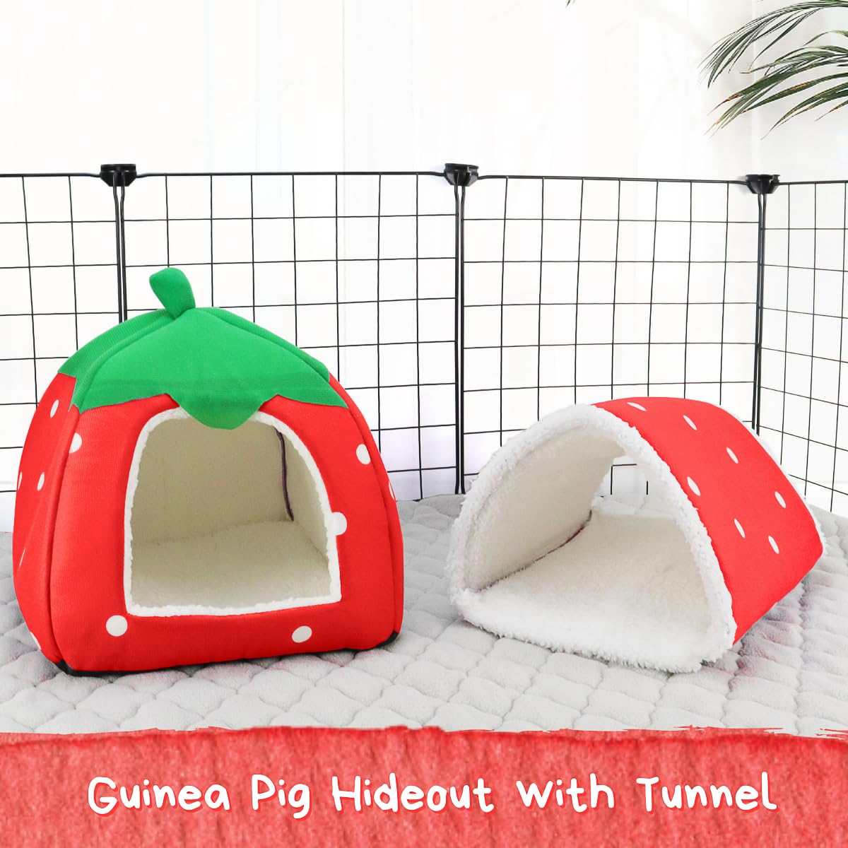 Tierecare Guinea Pig Hideout With Tunnel, Washable Chinchilla House Bed, Fleece Hideaway, Enrichment Toys, And Cage Accessories