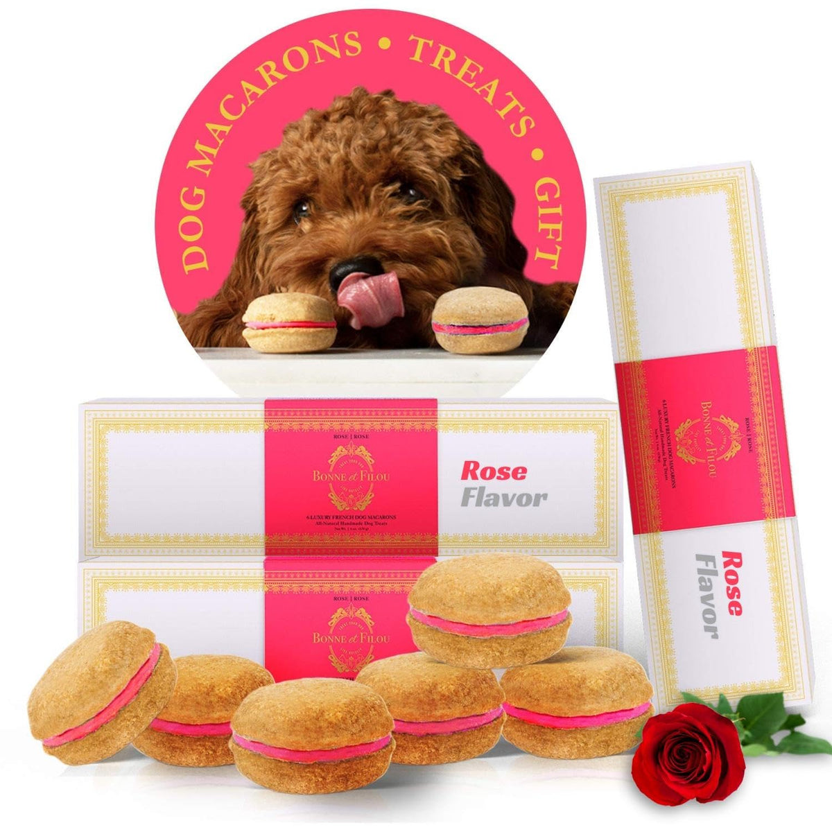 Bonne Et Filou Human Grade Dog Treats Gift Box Dog Cake Macarons For Birthday Gourmet Dog Treats Healthy And Delicious Snacks For Small To Large Dogs All Natural Macaron Dog Cakes Rose 18 Count