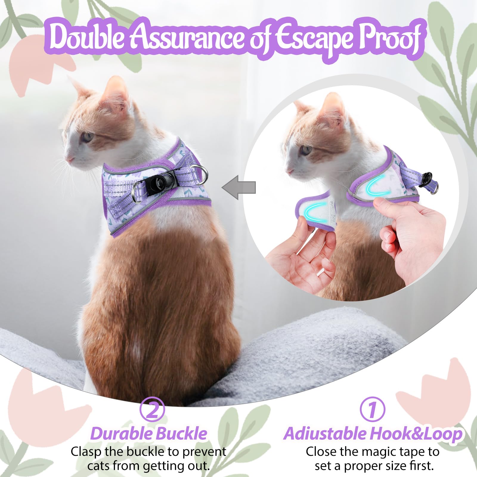 SALFSE Cat Harness and Leash Escape Proof for Walking, Adjustable Soft Kitten Harness with Reflective Straps Step in Cat Vest Ha
