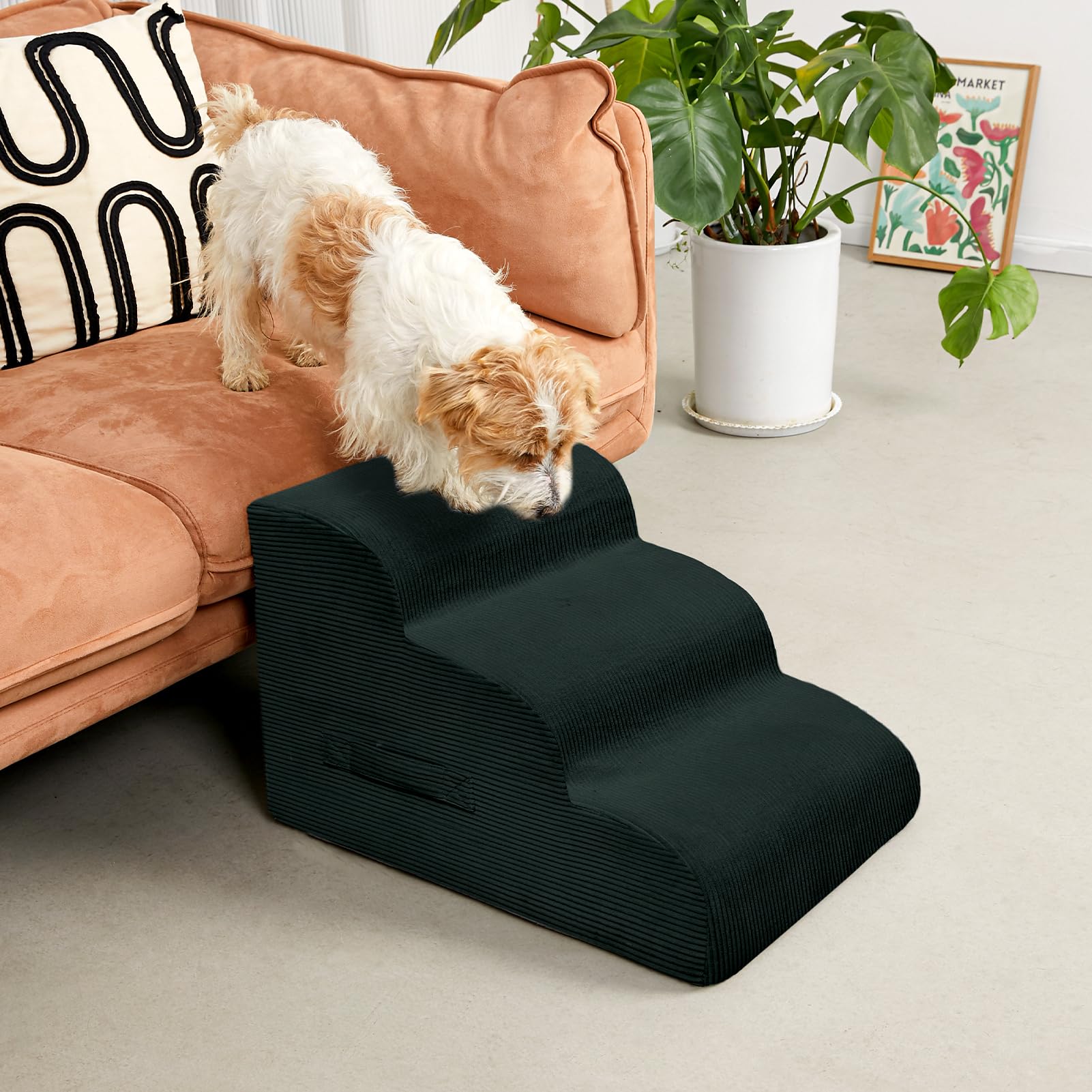 Mesa Lemon Dog Stairs Steps For High Bed, 4 Steps Pet Steps For Small Dogs Non-Slip Removable Washable Cover Ramp For Indoor Out