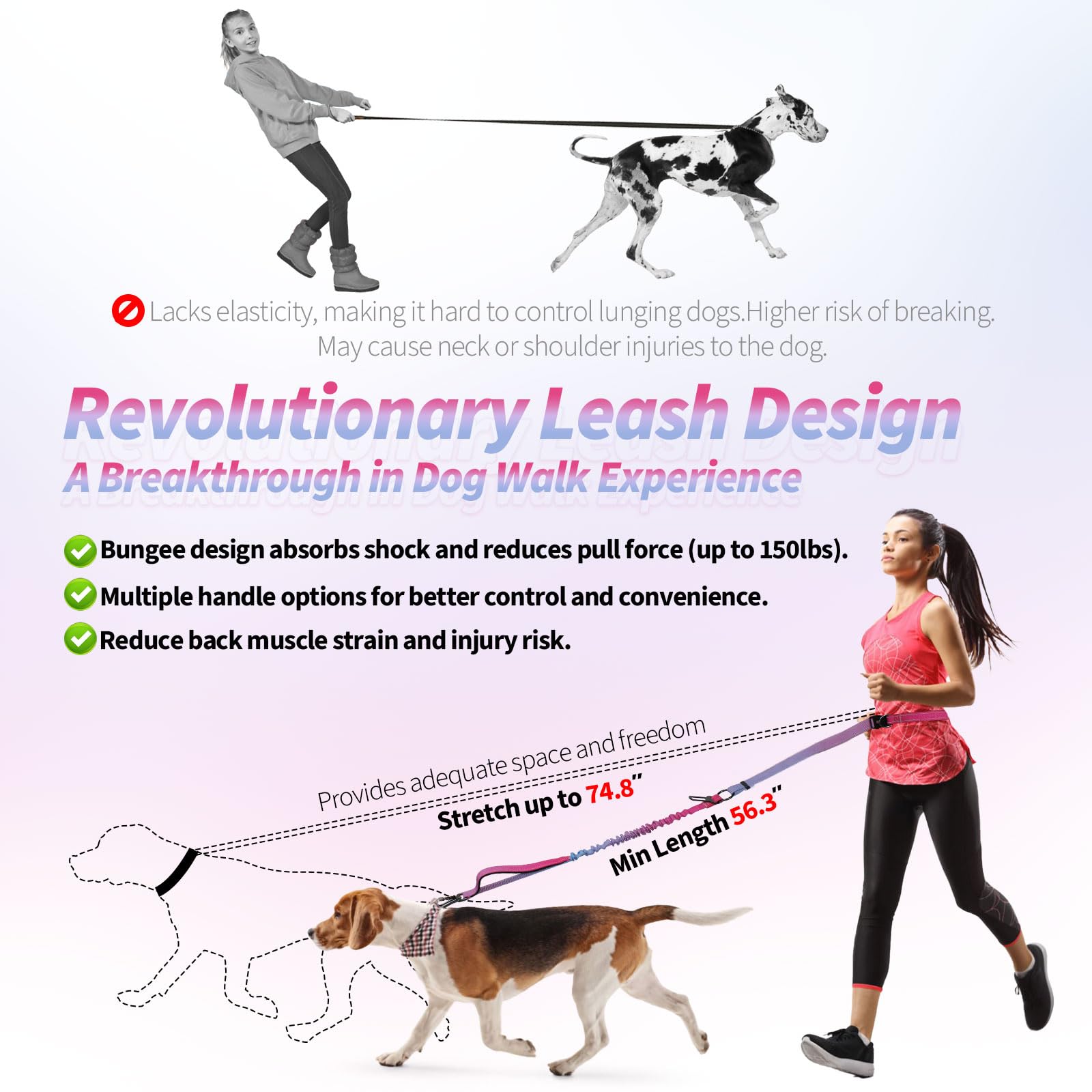 Mlohasing Heavy Duty Hands Free Dog Leash (Pink-Purple)