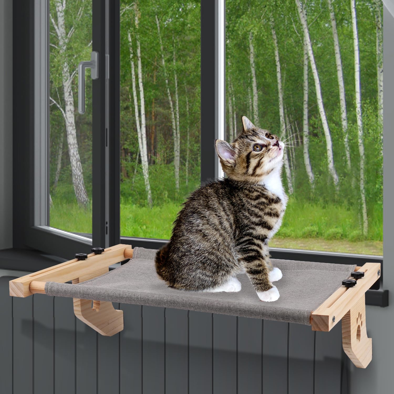 Cat Window Perch, Adjustable Cat Window Bed Cat Window Hammock with Wood & Metal Frame Cat Beds for Indoor Cat Hammock for Windo