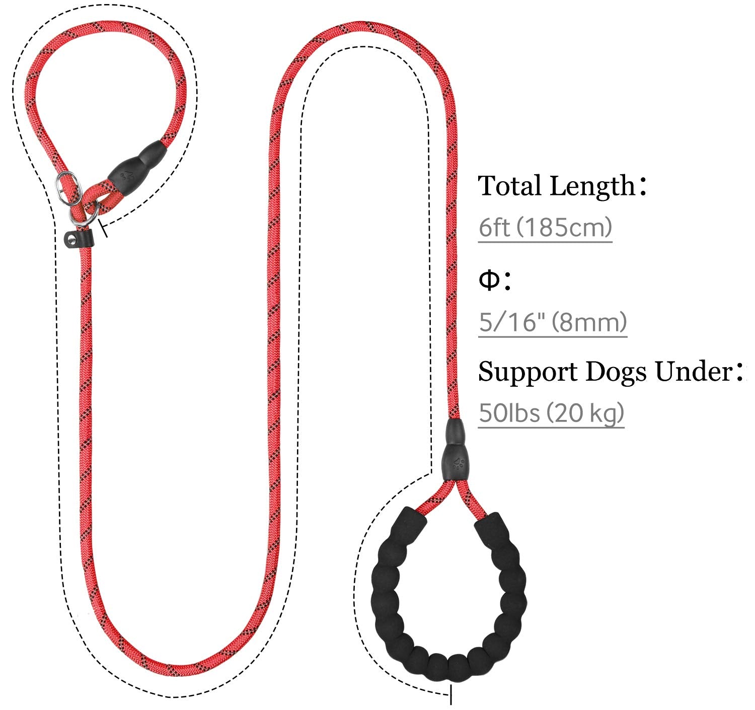 Tagme Slip Leads For Dogs, 6 Ft Heavy Duty Dog Leash With Padded Handle, Strong Rope No Pull Pet Training Leash For Small Dogs,R