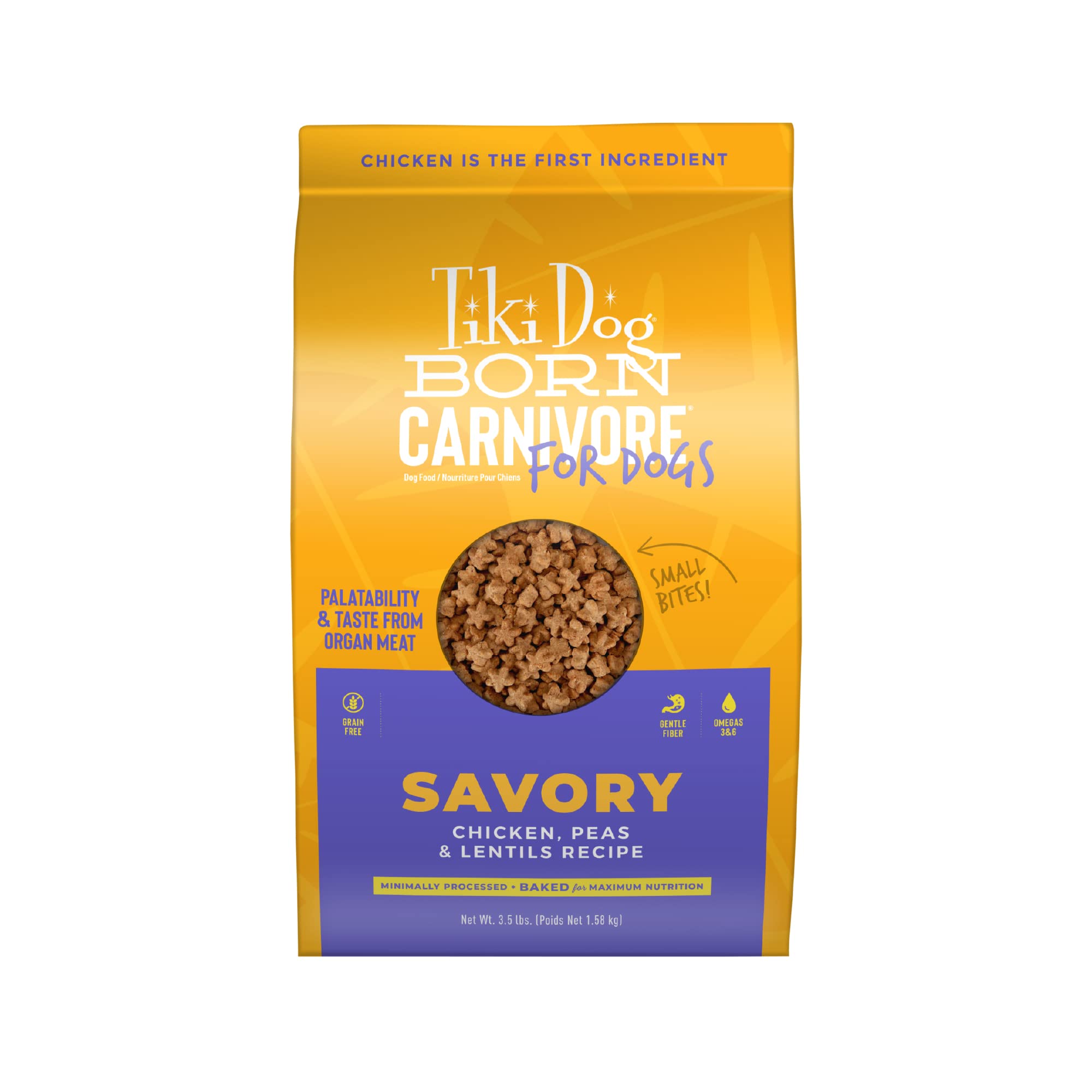 Tiki Dog Born Carnivore for Dogs, Savory Chicken, Peas & Lentils Recipe, Grain Free Baked Kibble for Maximum Nutrition, For Adul