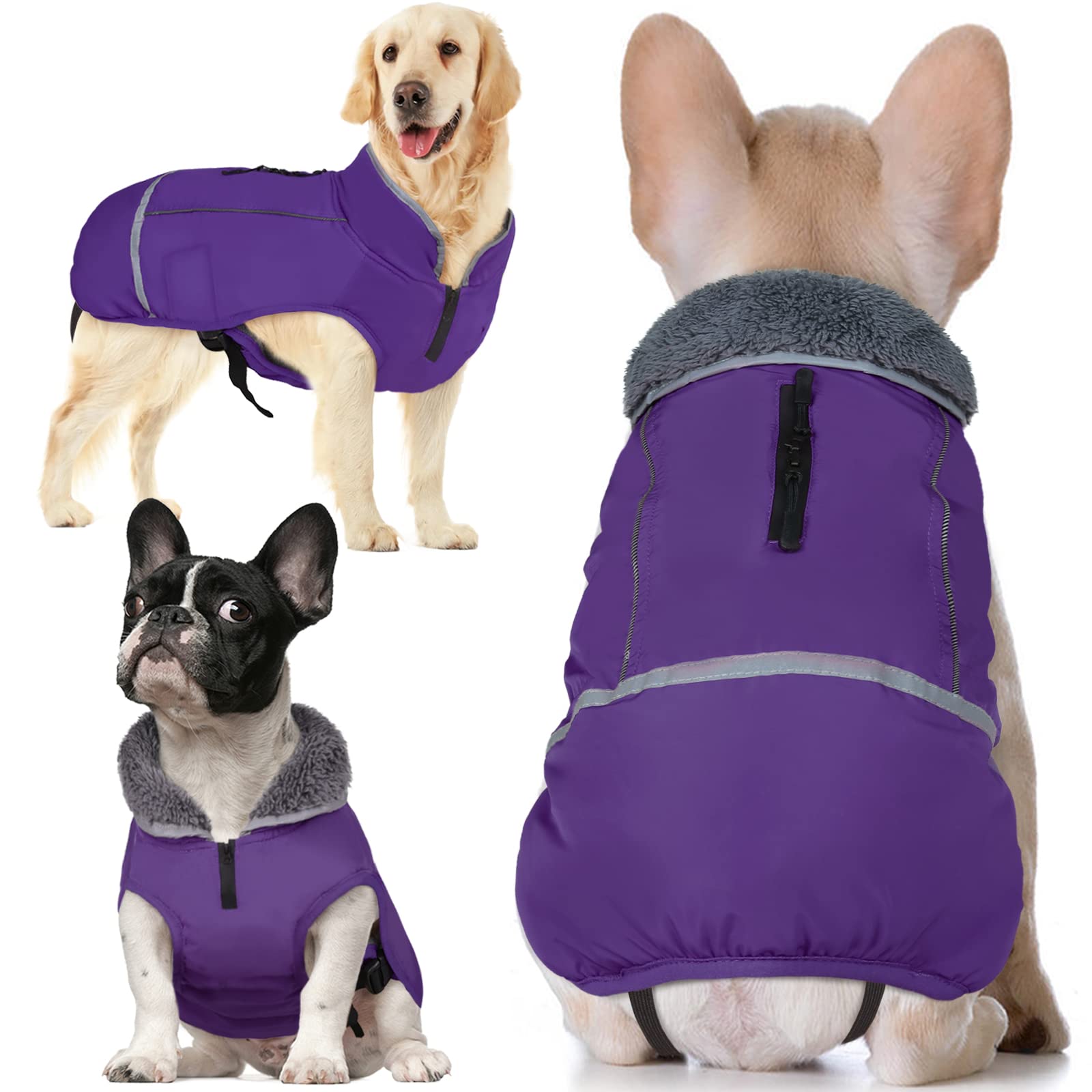 Qbleev Dog Winter Coat, Warm Dog Coat Reflective Dog Jacket, Turtleneck Waterproof Dog Clothes For Cold Weather Thicken Fleece D