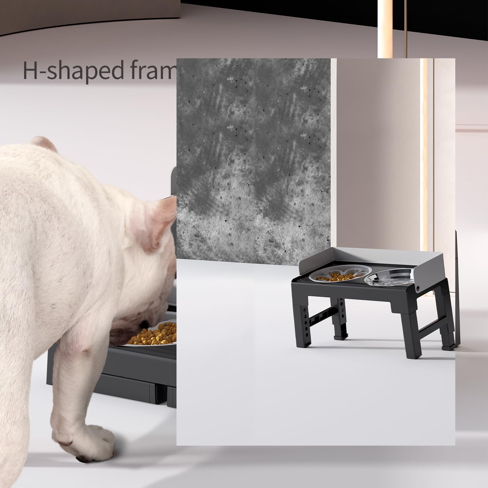 Pakeway Elevated Dog Bowls, Spill Proof, Tiltable Dog Feeder With 1 Stainless Steel Bowl &1 Slow Feeder Bowl, 6 Height Adjustabl