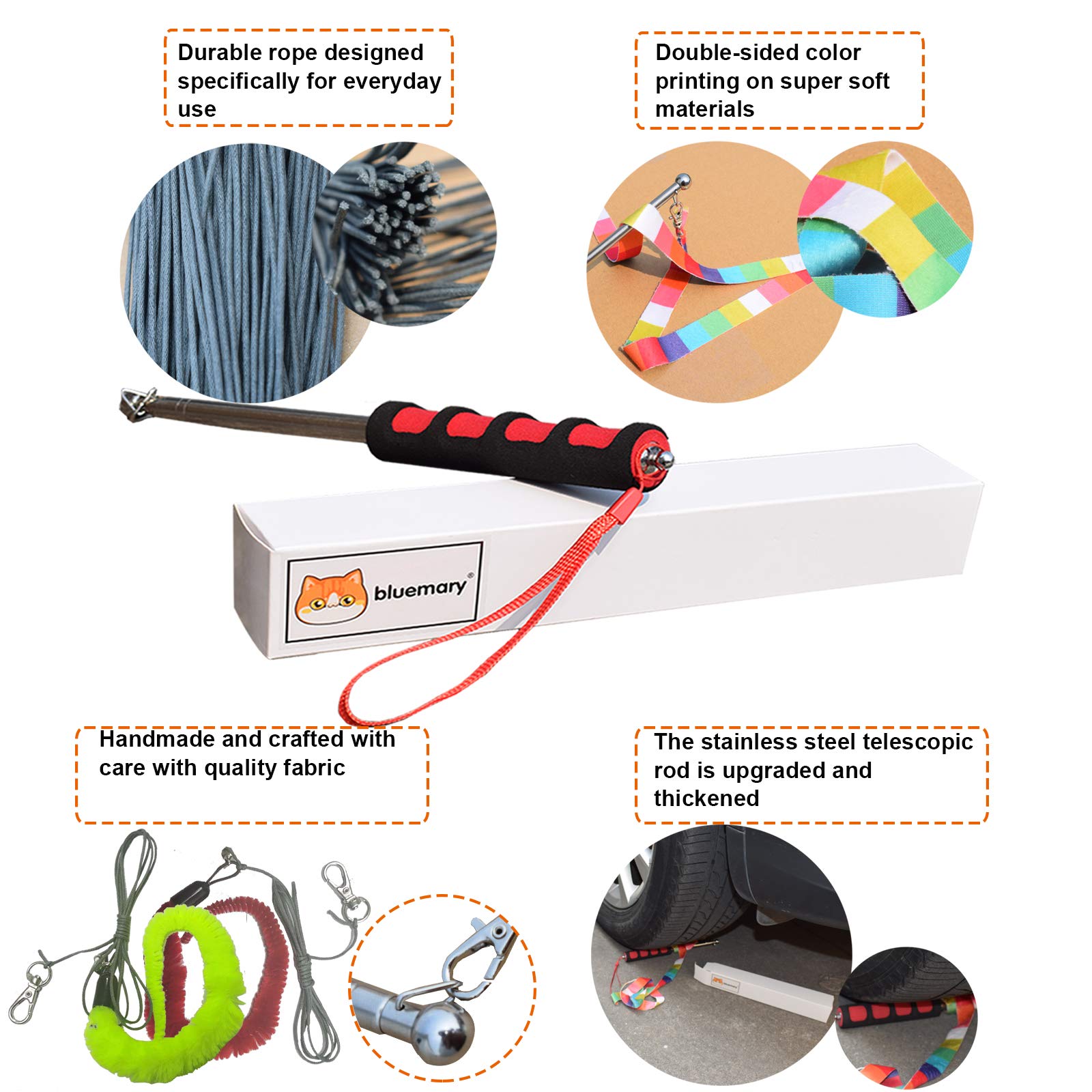 Bluemary 2 Cat Wand Toys & 4 Rainbow Feather String Toys - Engaging Interactive Play For Indoor Kittens And Cats - Ideal For Fun