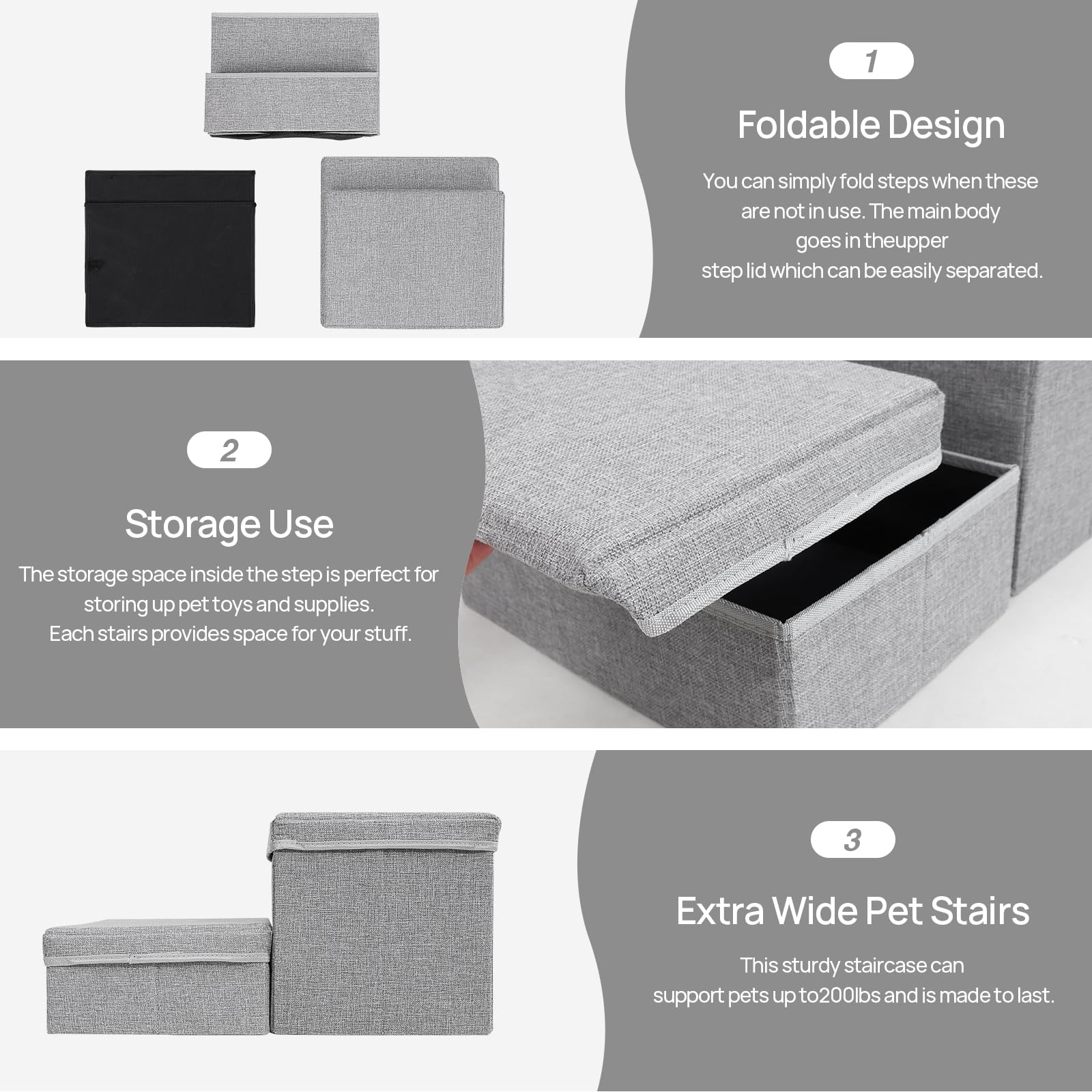 Foldable Dog Stairs/Steps 2-Tier Pet Steps Storage And Adjustable Steps For Small Medium Dogs Pet Steps Storage Stepper For High Beds Sofa Pet Dog Cat (2 Step-Light Grey)