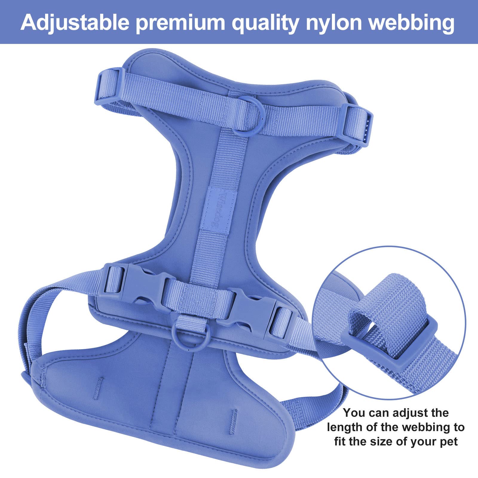 Wisedog No Pull Lightweight Dog Vest Harness With Soft And Comfortable Cushion, Breathable Mesh, For Small Medium Large Dogs Walking (L(Neck: 16.15'-20.86';Chest: 24.02'-38.19'), Blue)