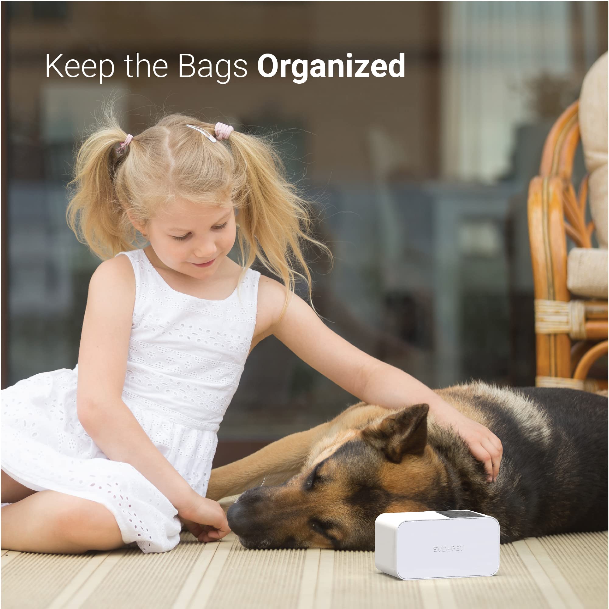 SVD.PET Dog Poop Bag Dispenser, White, Holds 120 Bags, Wall Mount or Tabletop Use, Includes 8 Rolls of Waste Bags