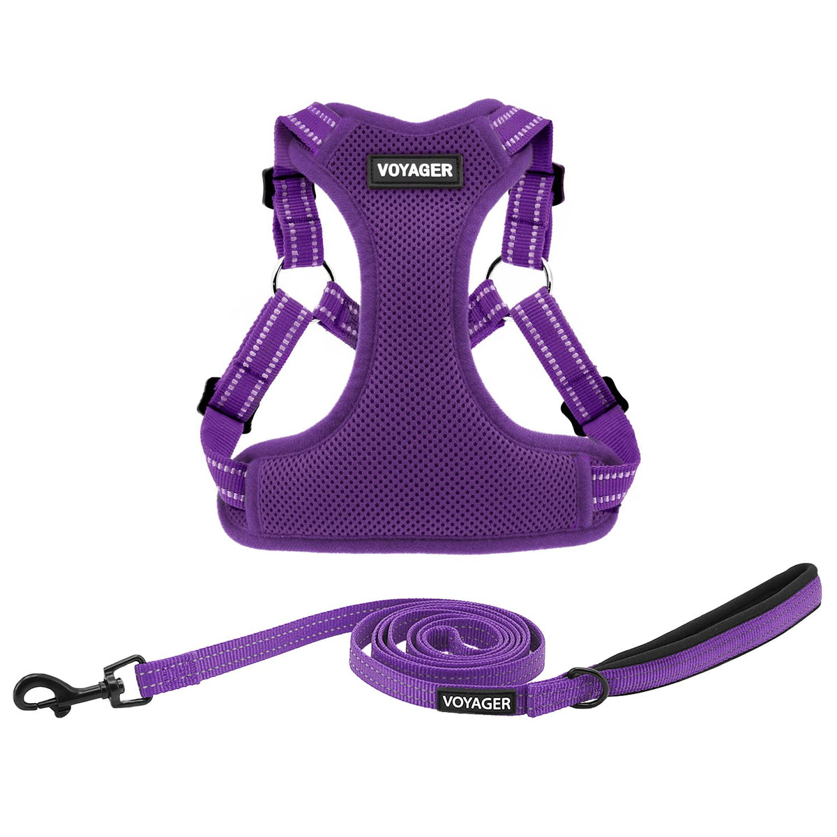 Best Pet Supplies Voyager Adjustable Dog Harness Leash Set With Reflective Stripes For Walking Heavy-Duty Full Body No Pull Vest With Leash D-Ring, Breathable All-Weather - Harness (Purple), L