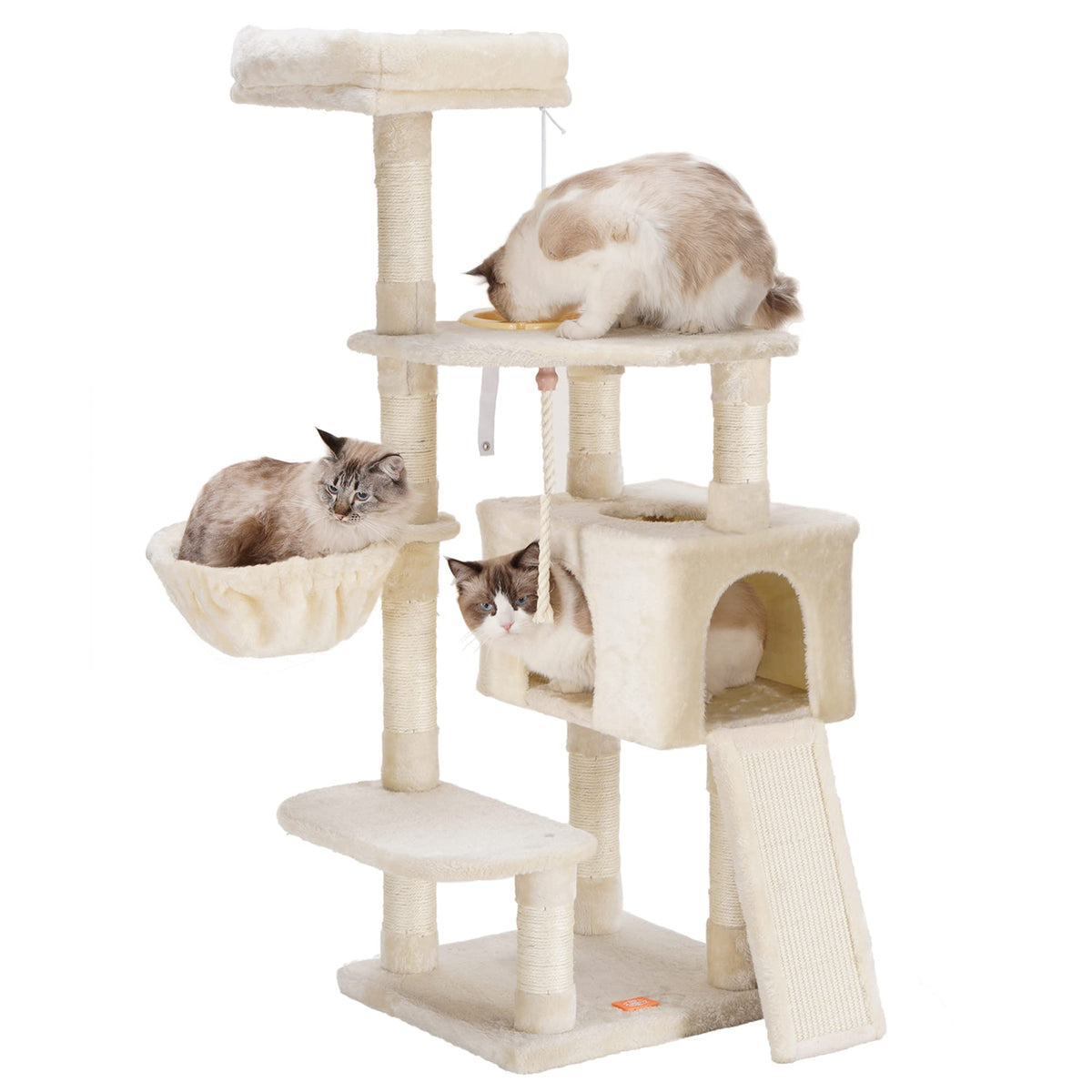 Heybly Cat Tree Cat Tower For Indoor Cats Multi-Level Cat Furniture Condo With Feeding Bowl And Scratching Board Light Gray Hct0