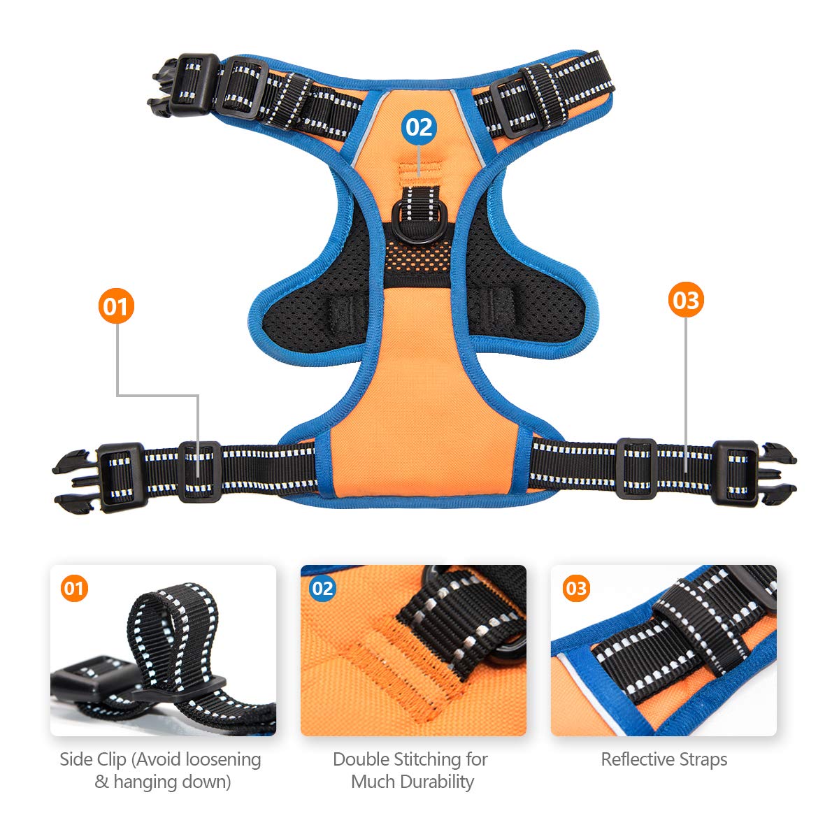 Phoepet 2019 No Pull Dog Harnesses For Small Dogs Reflective Adjustable Front Clip Vest With Handle 2 Metal Rings 3 Buckles [Eas
