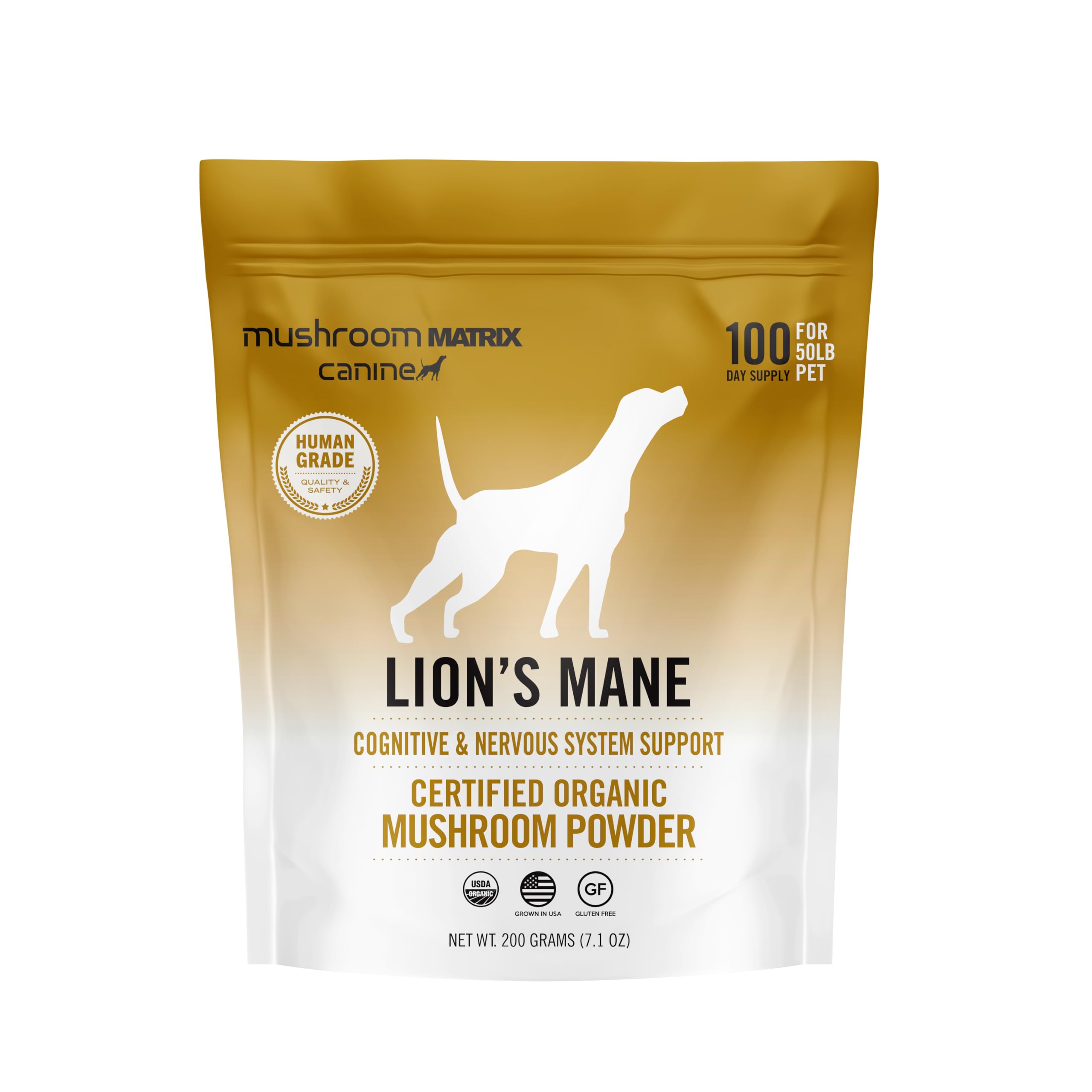 Om Mushroom Matrix Lions Mane Mushroom Powder Pet Supplement, Provides Cognitive Support & Holistic Digestive Support for Dogs &