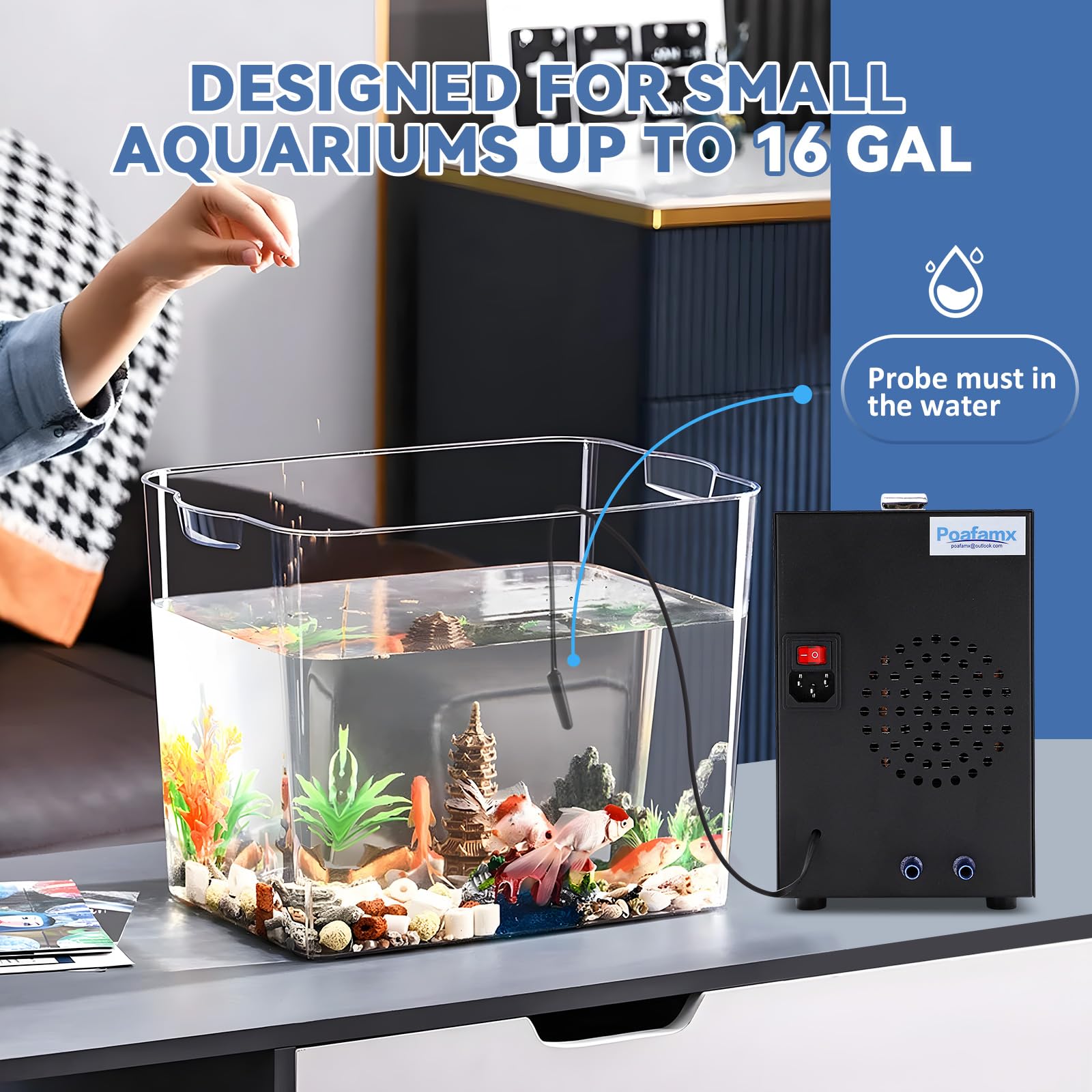 Poafamx 16Gal Aquarium Chiller Small Water Chiller For Househod Fish Tanks Coral Crystal Shrimp 110V With Pump (Chiller, 60L/16G