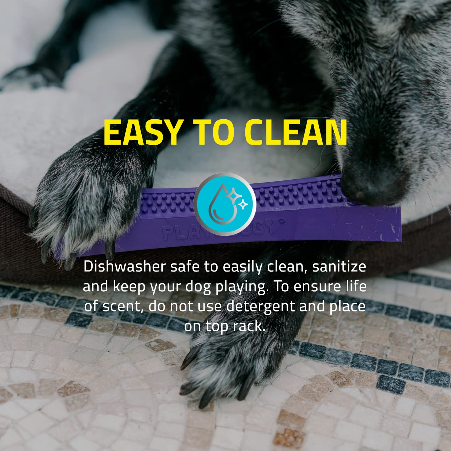 Playology Silver Dental Chew Stick Dog Toy, Medium - Designed for Senior Dogs (15-35lbs) - Engaging All-Natural Pork Sausage Sce