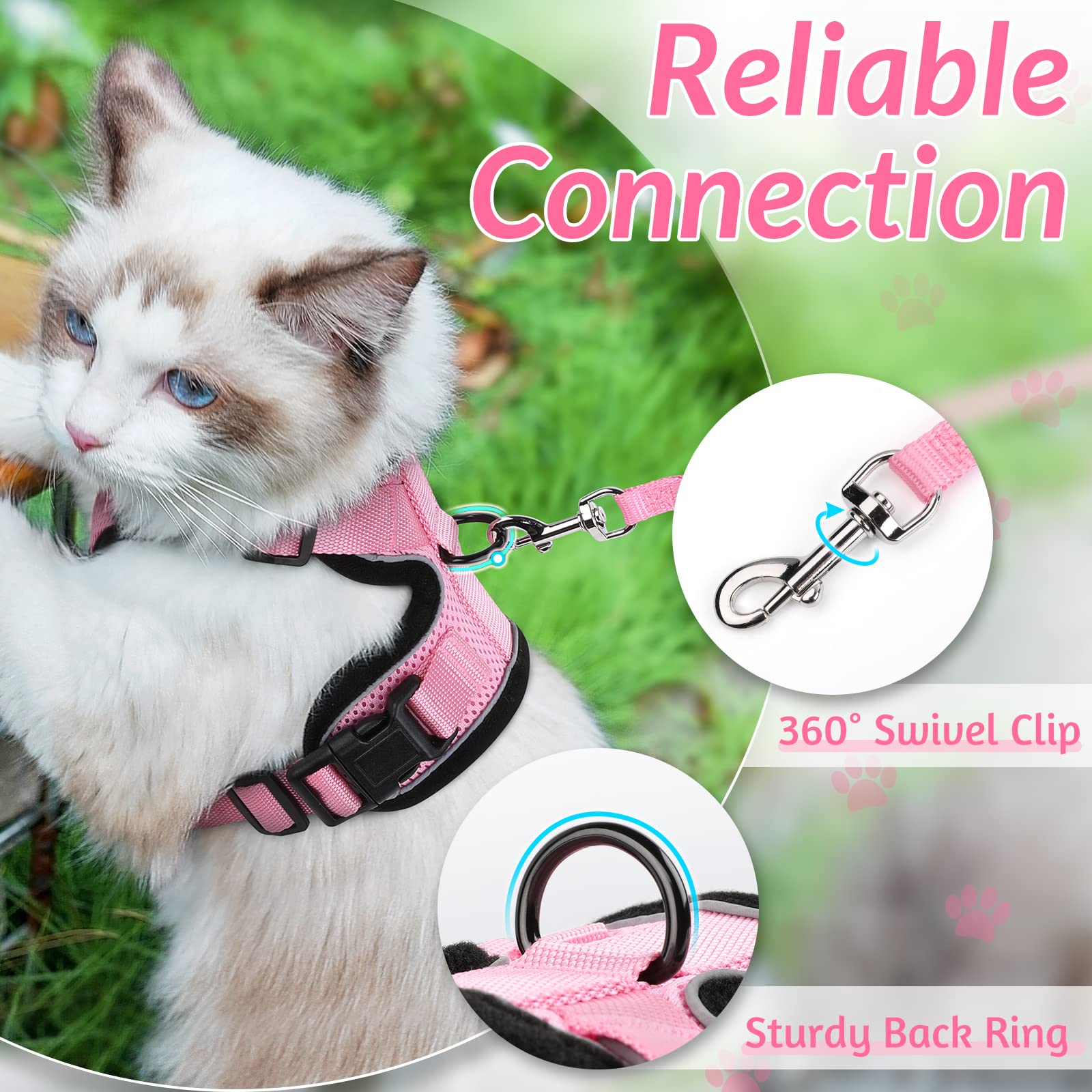 Rabbitgoo Cat Harness And Leash For Walking, Escape Proof Soft Adjustable Vest Harnesses For Cats, Easy Control Breathable Reflective Strips Jacket, Pink, S