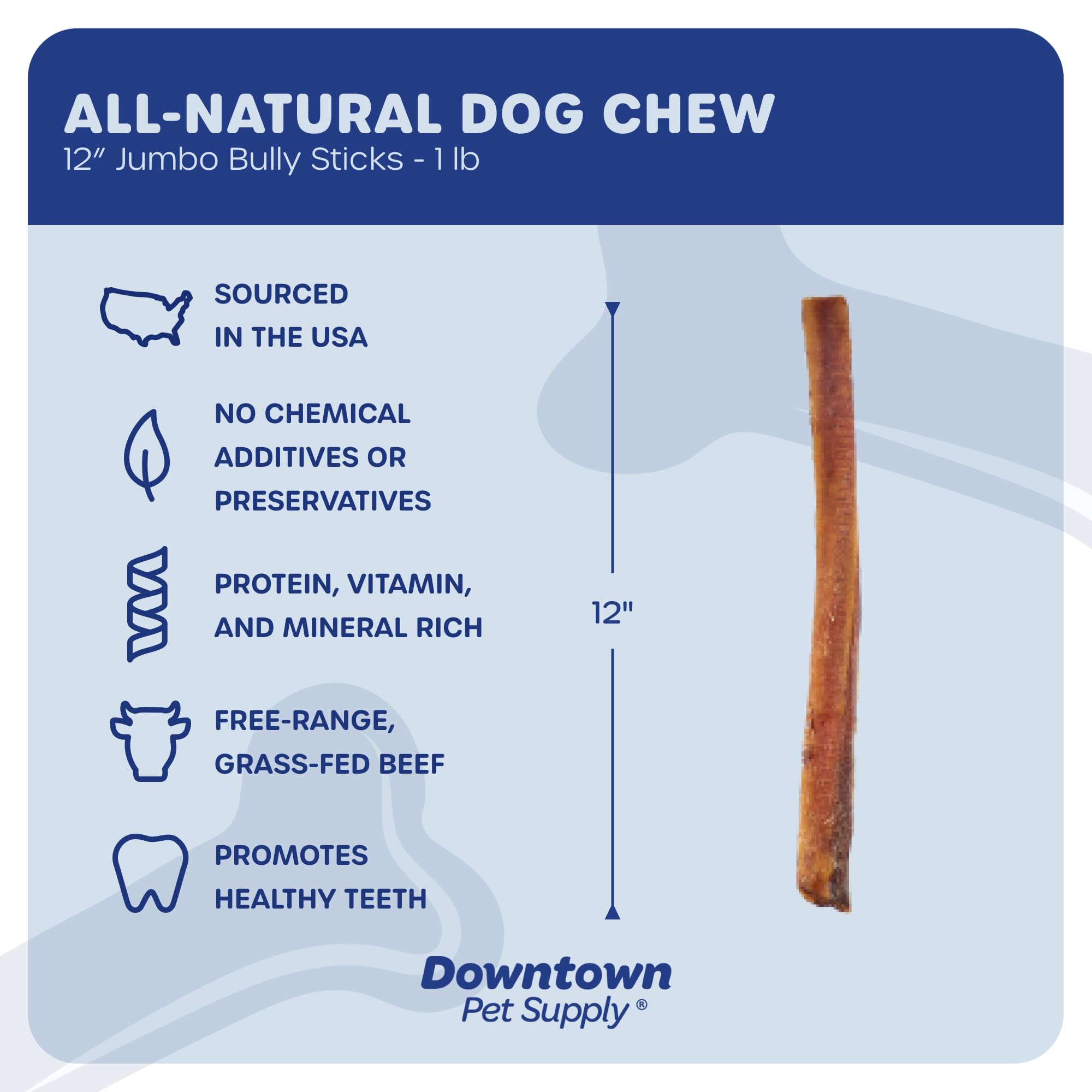 Downtown Pet Supply USA-Made 12, 1 Lb. Jumbo Bully Sticks for Large Dogs - Rawhide Free Dog Chews Long Lasting and Non-Splinteri