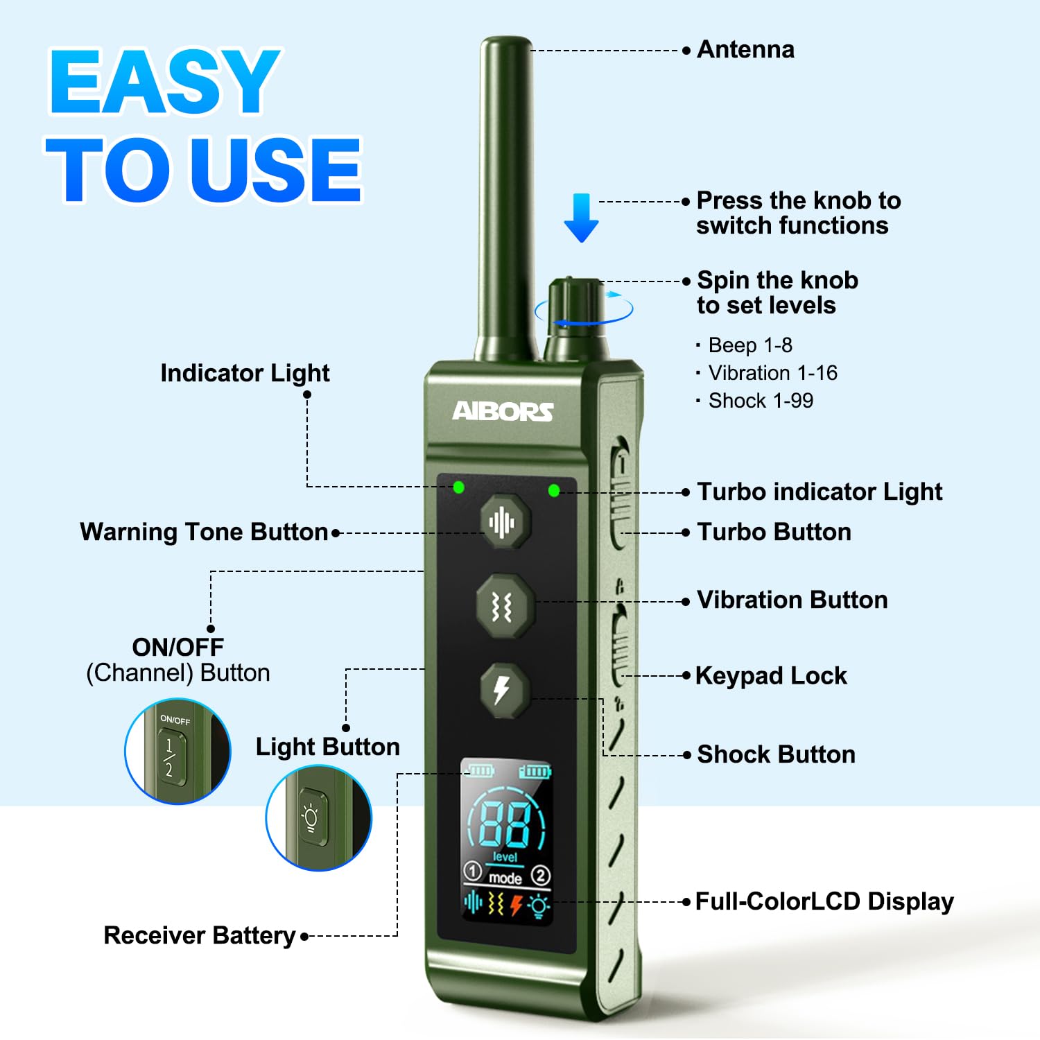 Aibors Dog Shock Collar - 4300Ft Dog Training Collar With Remote,Shock-Lock,Light For Night Walks, Innovative Ipx7 Waterproof Wi