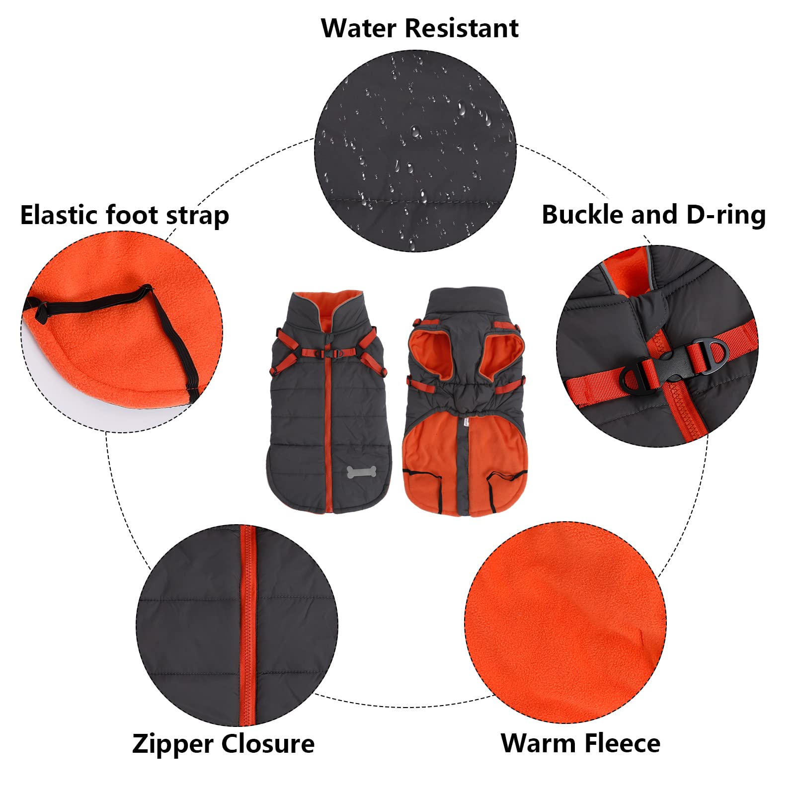Geyecete Winter Warm Coat Waterproof Dog Winter Jacket With Harness Traction Belt,Windproof Pet Outdoor Jacket Dog Autumn- Can Be Personalized-Gray-S
