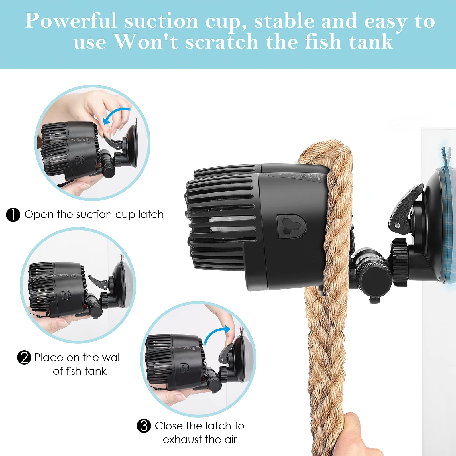 Aqqa Aquarium Wave Maker,8W/12W/20W/25W Suction Cup Fish Tank Double Powerhead Pump,110V/60Hz Ultra Quiet Submersible Circulatio