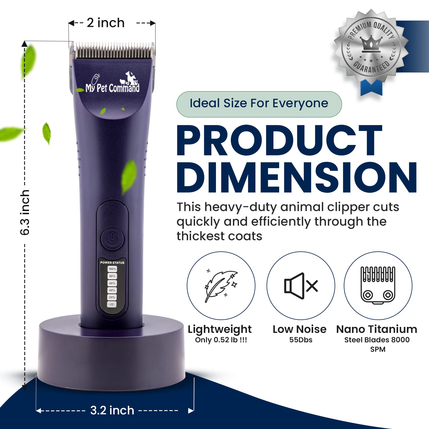 My Pet Command Professional Dog Grooming Clipper - Cordless, Low Noise, Heavy Duty, Model MPC15DS, Purple