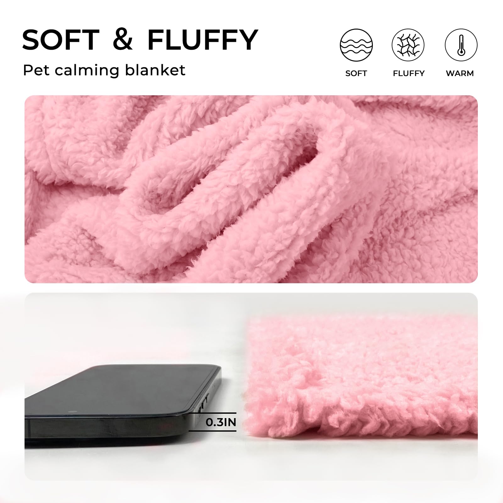Luciphia 1 Pack 3 Calming Dog Blanket Fluffy Premium Fleece Pet Blankets Soft Sherpa Throw For Dogs Puppy Cat Pink Small (23'' X