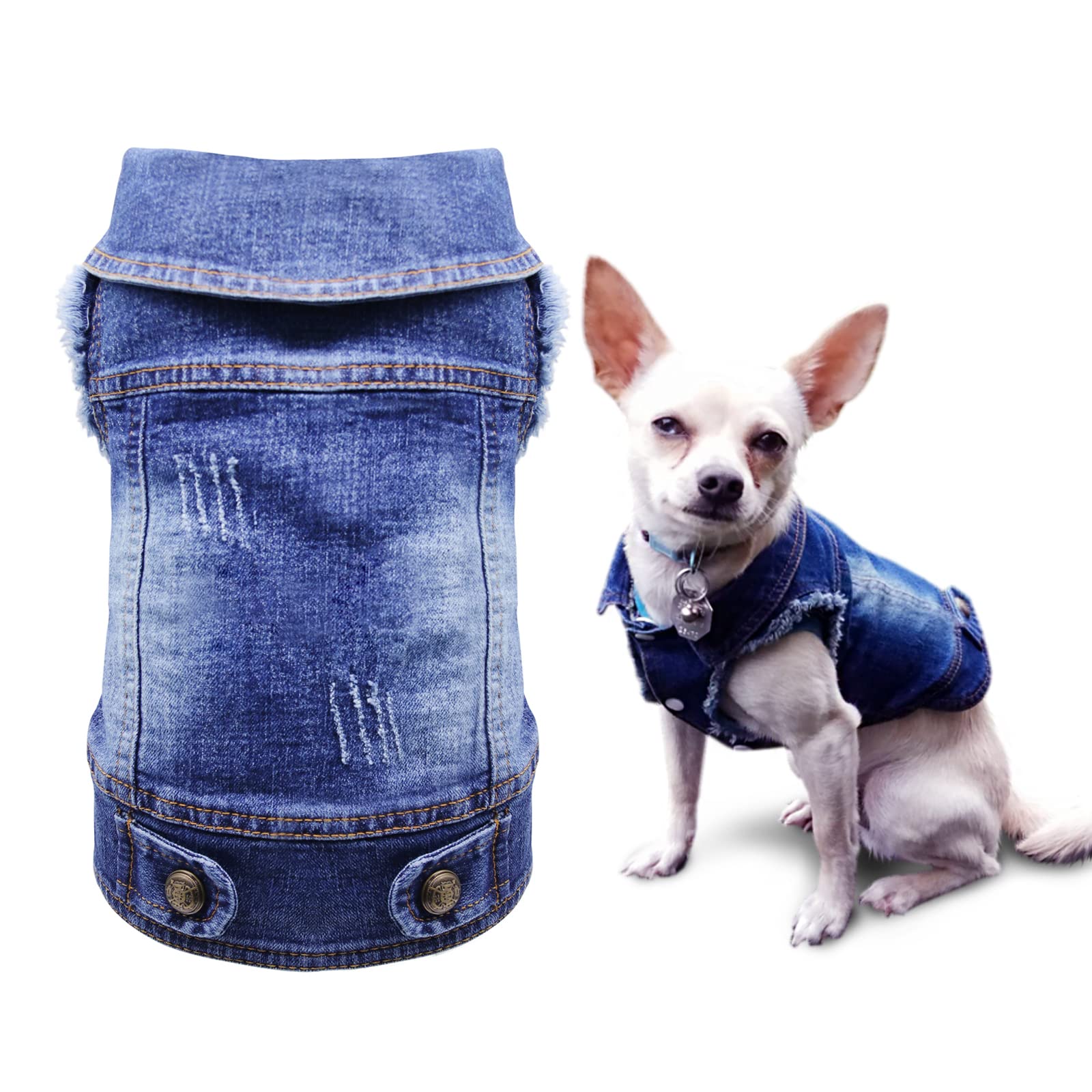 Sild Pet Clothes Dog Jeans Jacket Cool Blue Denim Coat Small Medium Dogs Lapel Vests Classic Hoodies Puppy Blue Vintage Washed Clothes