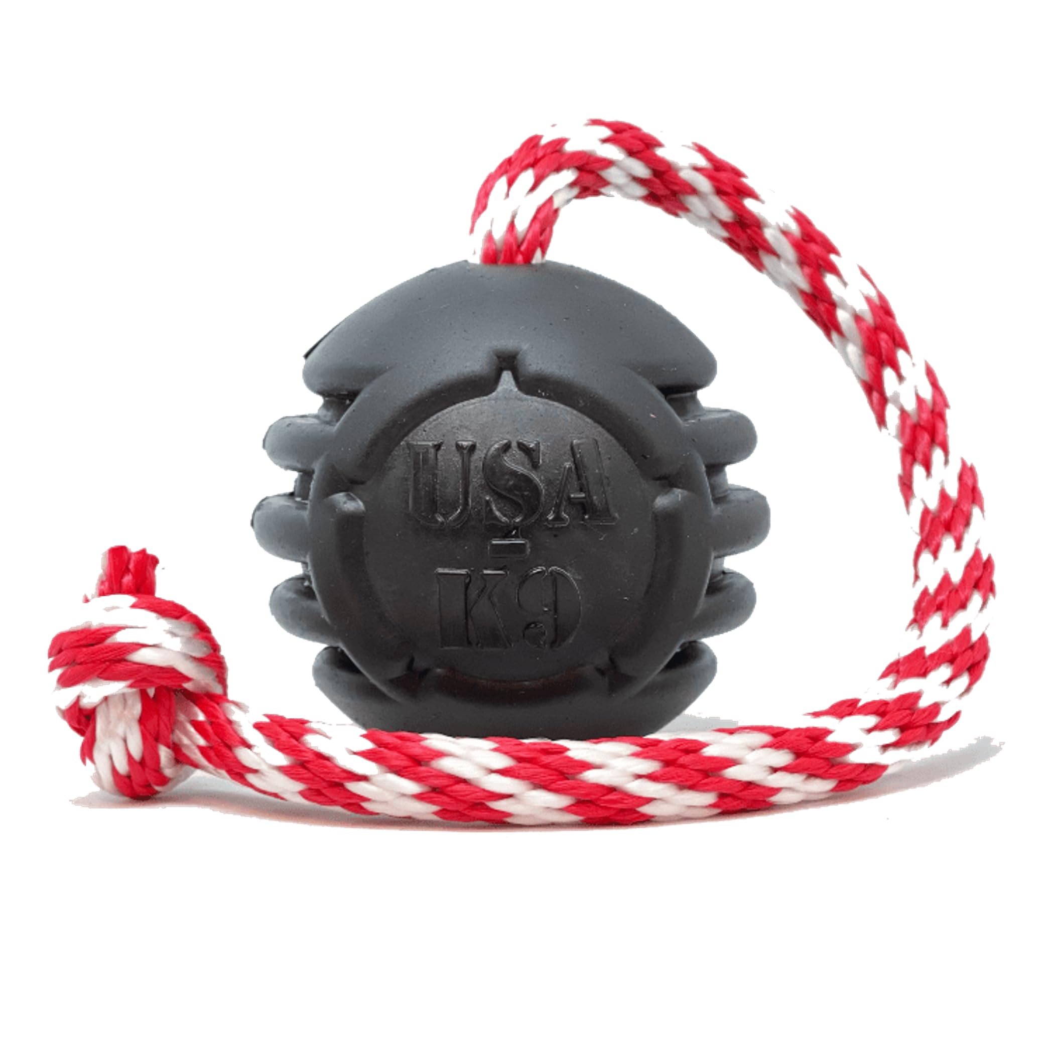 USA-K9 Magnum Black Stars and Stripes Ultra-Durable  Rubber Chew Toy, Reward Toy, Tug Toy, and Retrieving Toy