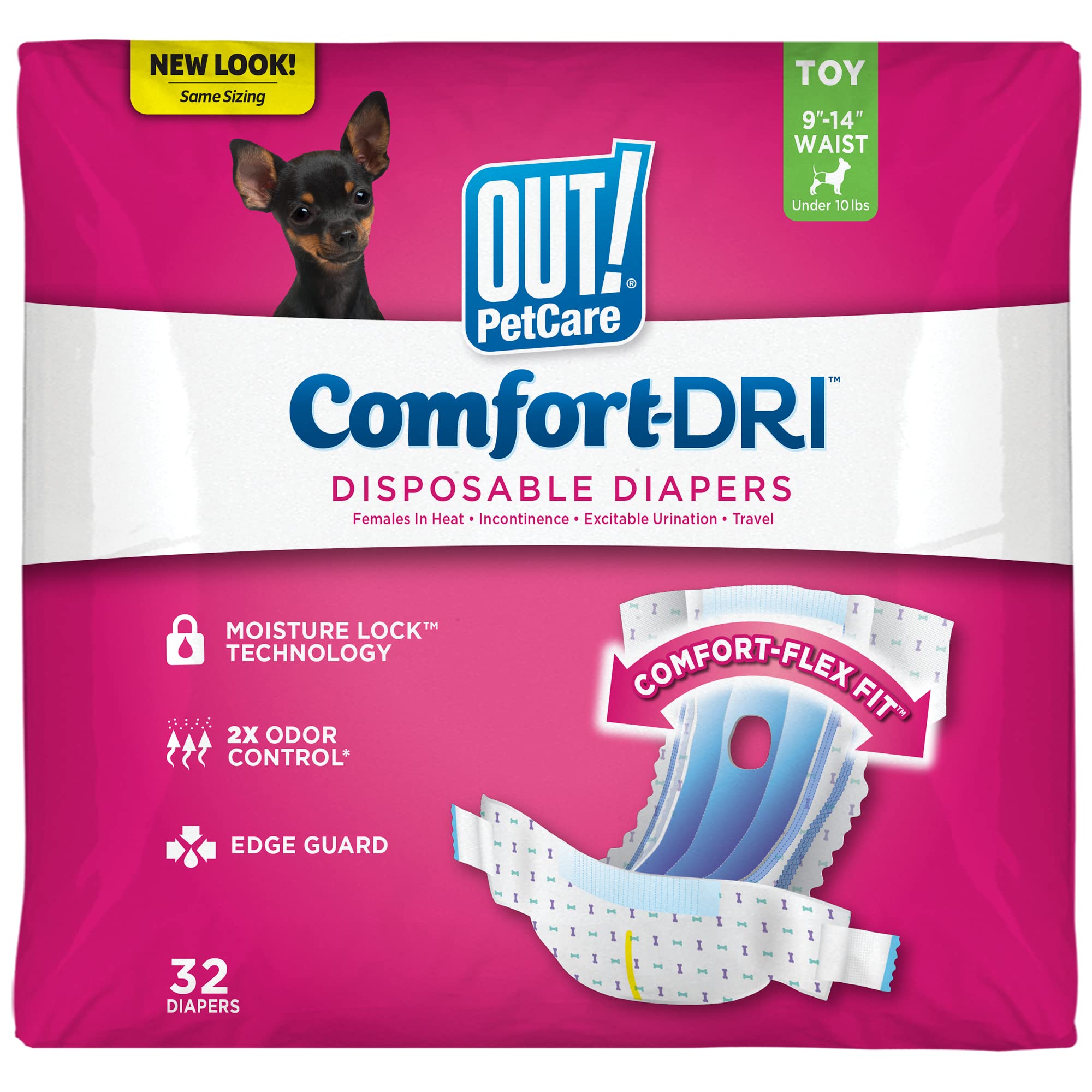 OUT! Petcare Disposable Dog Diapers, Female Dog Diapers, Incontinence Protection for Dogs, Heat Cycle Protection, Puppy Training