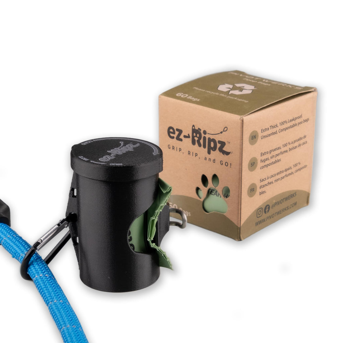 Ez-Ripz Poop Bag Holders For Leashes, Poop Bag Dispenser With 4 Rolls Of Bags, Leash Mount Dog Bag Holder, Hang Or Mount Dog Bag