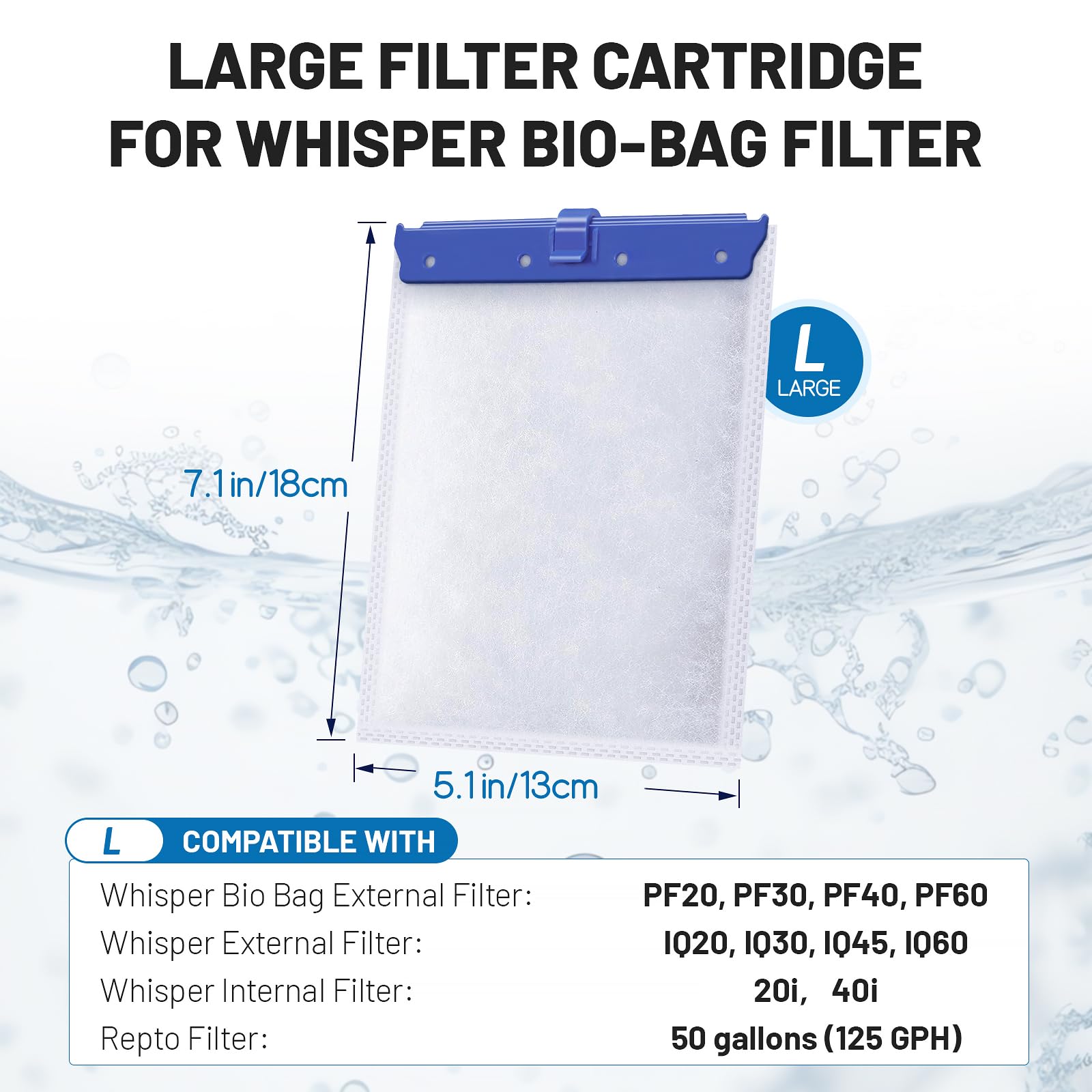 Esctabalt 8 Count Large Filter Cartridges Compatible With Whisper Bio Bag Filters, Large Aquarium Filter Cartridge For Whisper 2