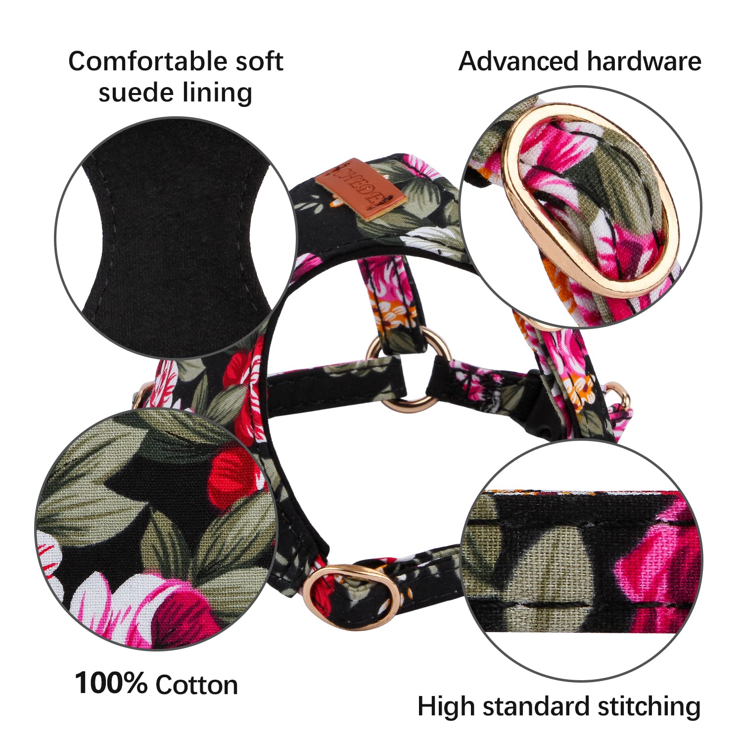 CHEDE Floral Pattern Dog Harness - Lightweight, Soft, Adjustable, Small & Medium Dog Harness and Leash Set, Suitable for Puppy (