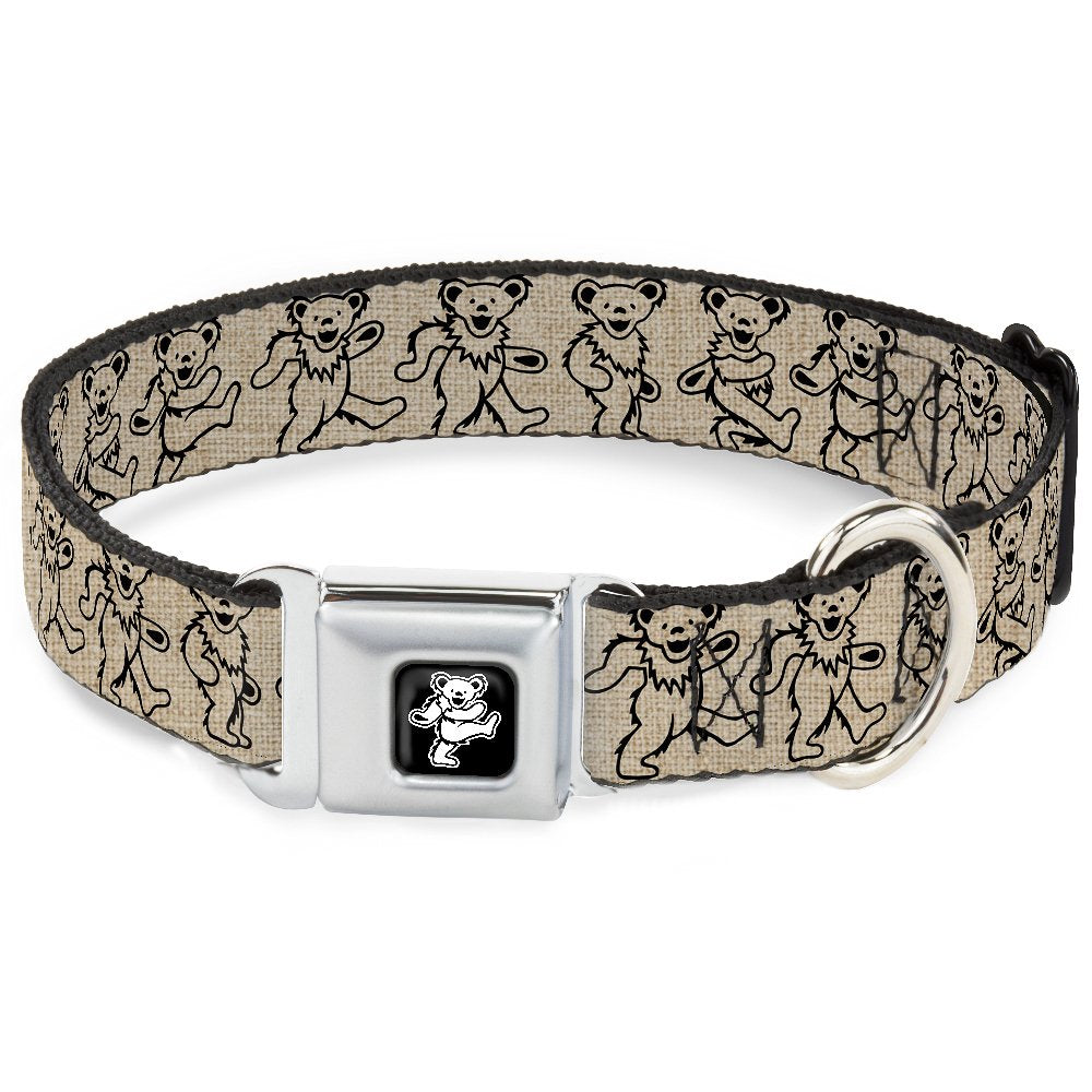 Buckle-Down Seatbelt Buckle Dog Collar - Dancing Bears Hemp/Black - 1'' Wide - Fits 15-26'' Neck - Large